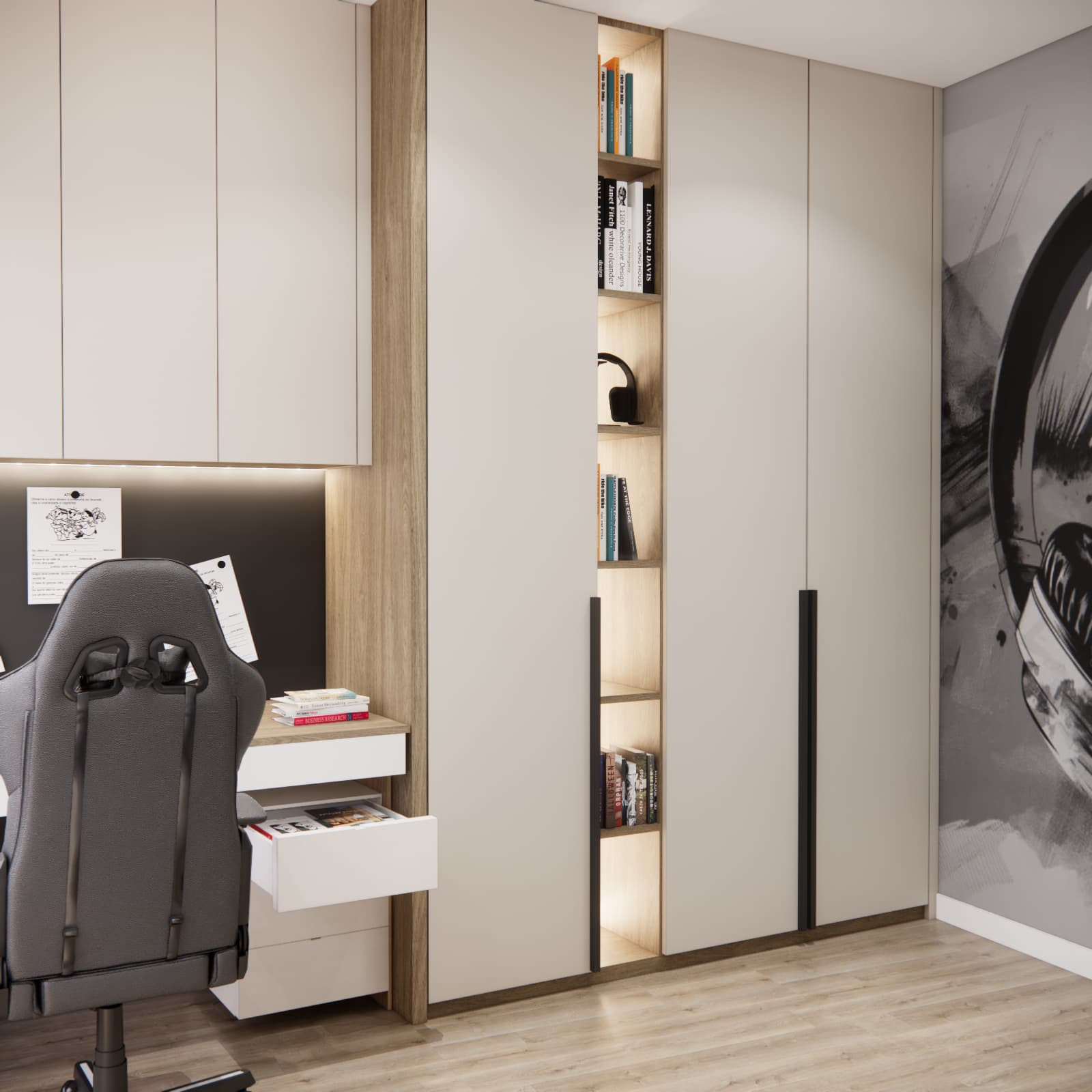 Custom-built furniture in a small 9.82 m2 teenage room