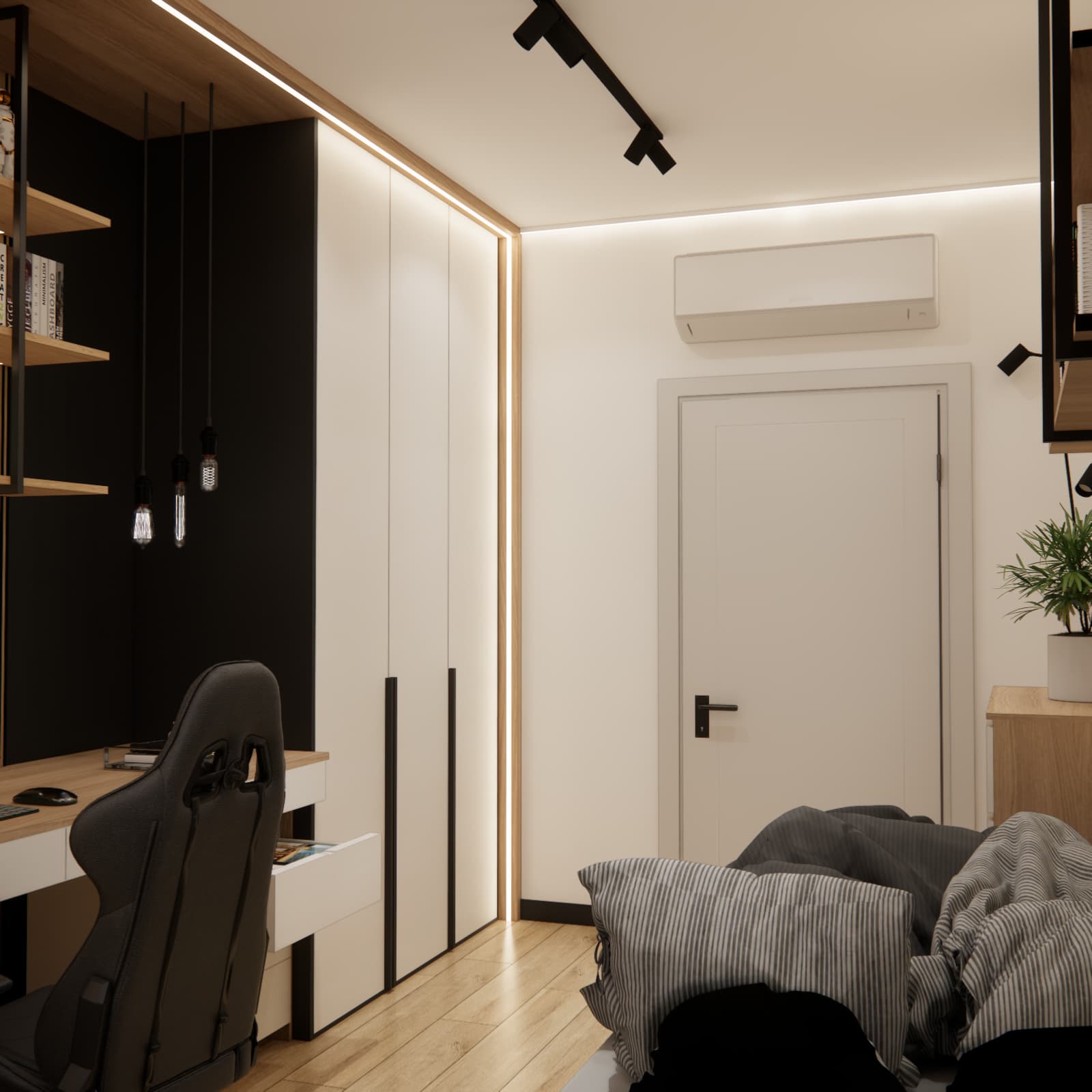 3x4 m teenage room design with wardrobe, desk and bed