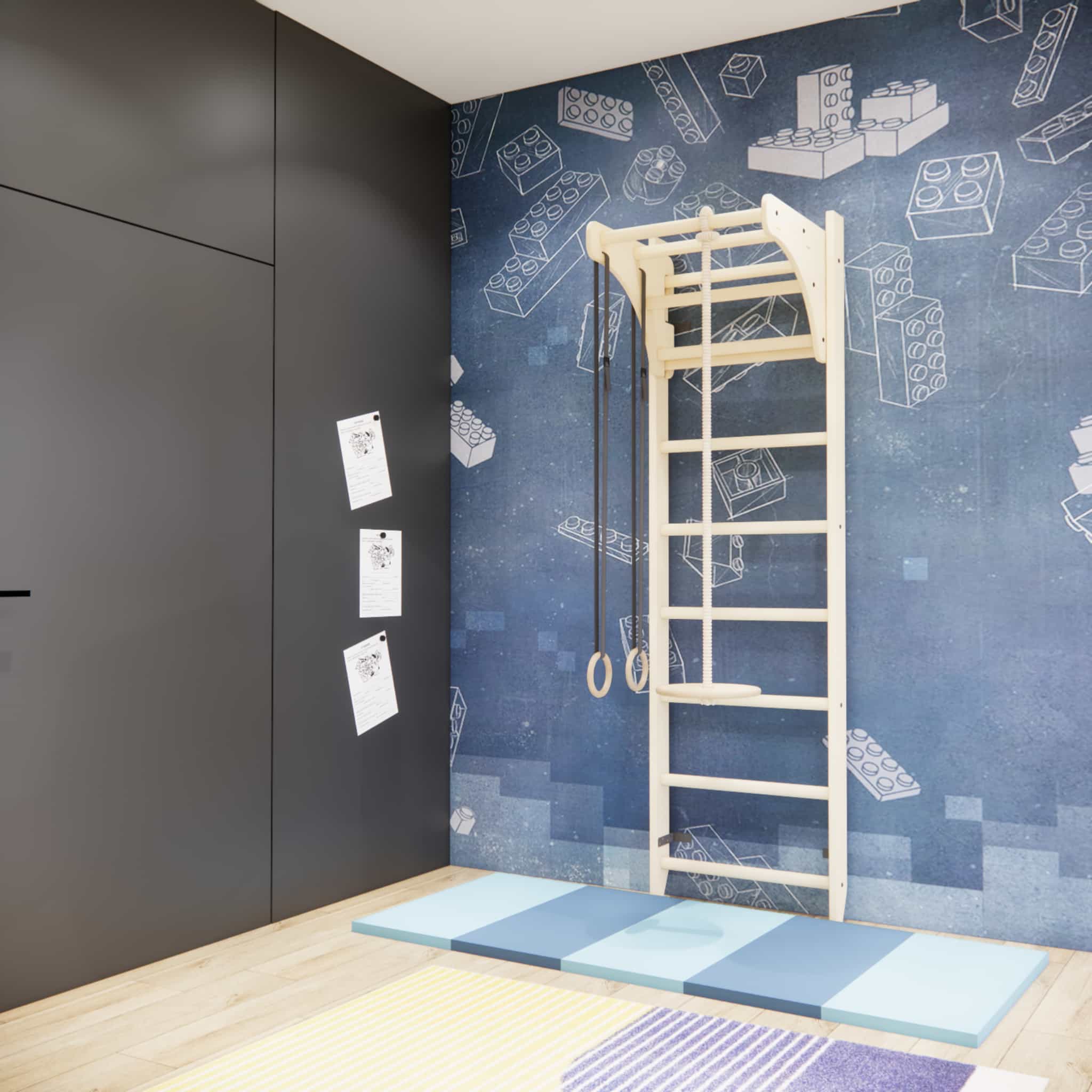 Play and physical activity zone with climbing ladder in a child’s room