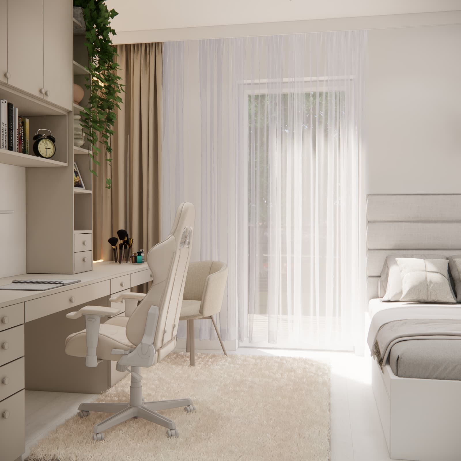 13-year-old girl's bedroom design in Ślęza with cashmere desk, dressing table and bed