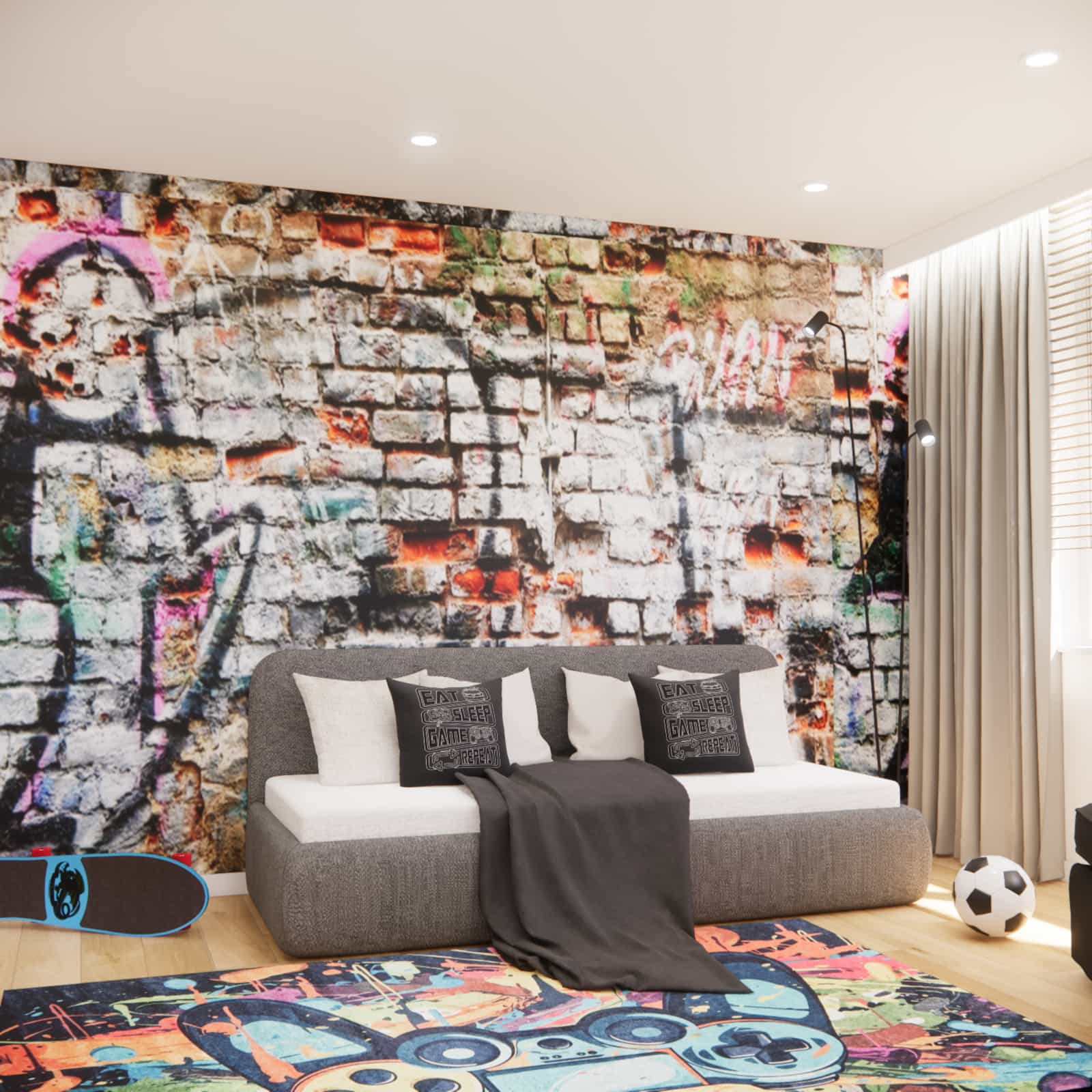 Fototapeta graffiti w pokoju chłopca – wyrazisty akcent w nowoczesnym projekcie wnętrza
