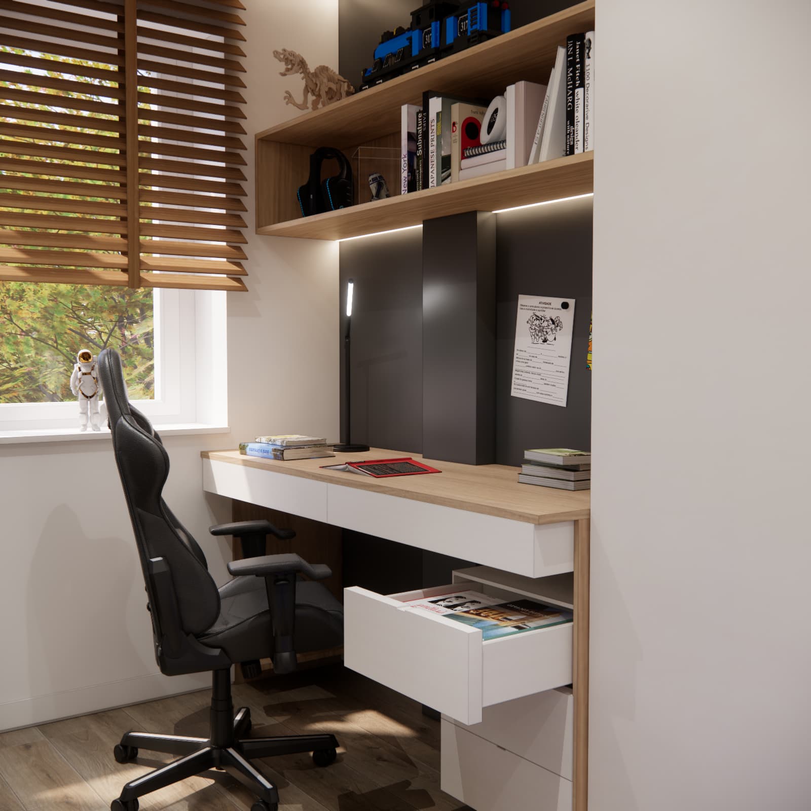 Desk with shelves and storage in a boy's bedroom
