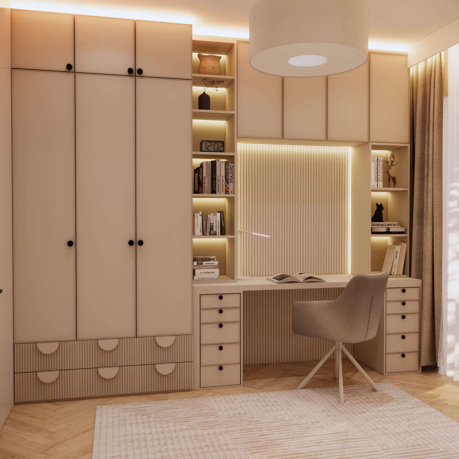 Full-wall built-in with desk and wardrobe – order without compromises