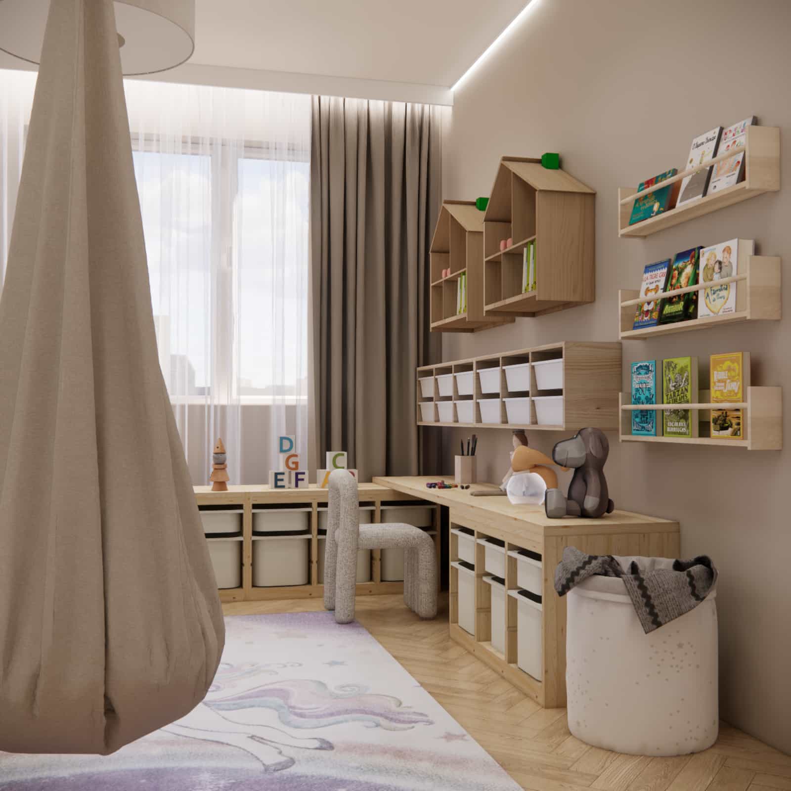 regały IKEA Trofast w pokoju dziewczynki przechowywanie zabawek