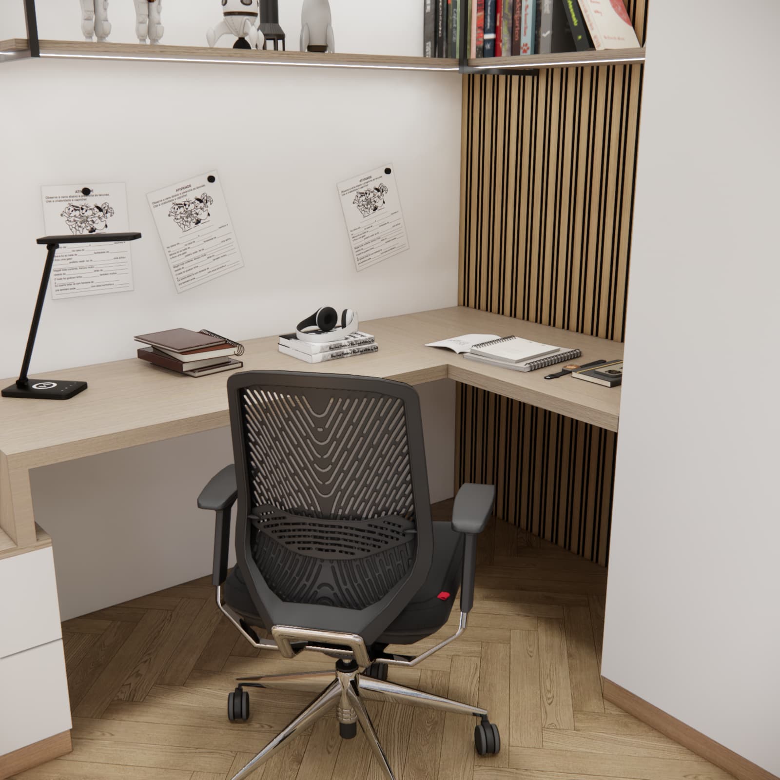 boys bedroom arrangement with modern desk and built in wardrobe