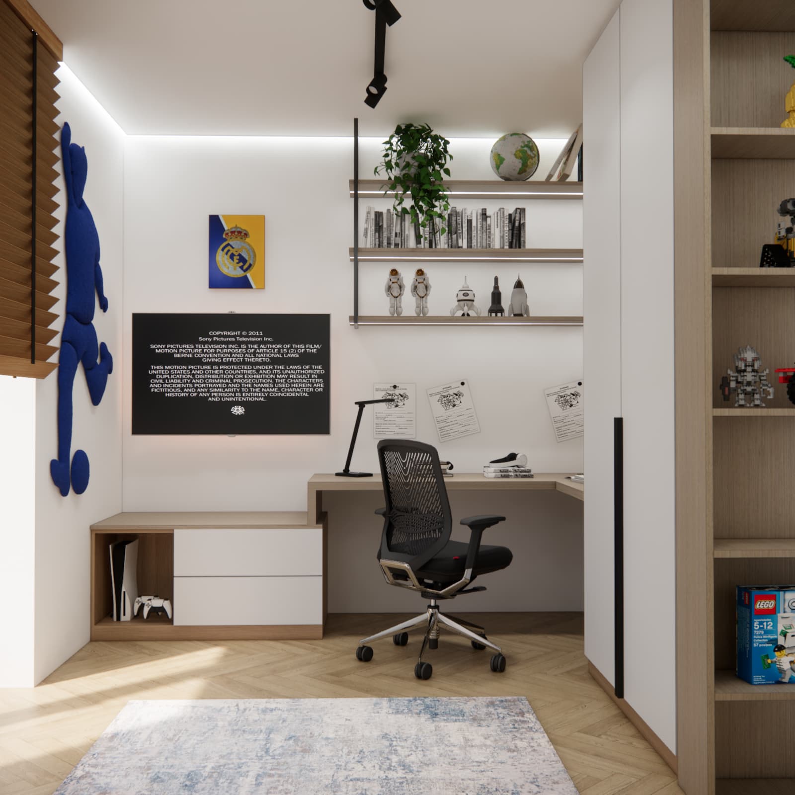 functional boys bedroom design with corner desk for a 9 year old