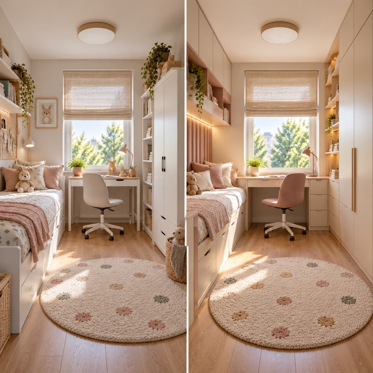 Meble gotowe i zabudowa na wymiar w pokoju dziecięcym 7–8 m²