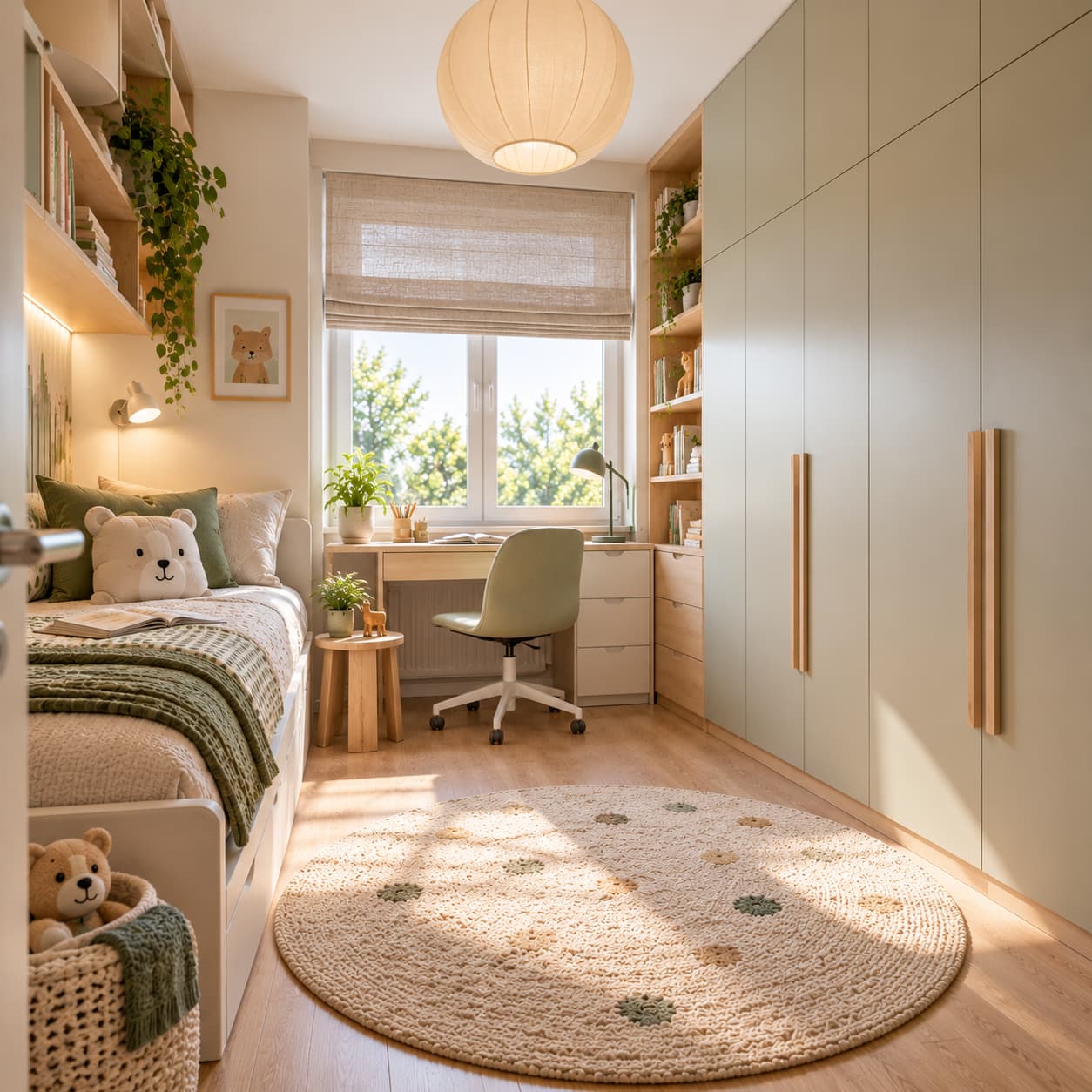 Wysoka szafa do sufitu w pokoju dziecięcym 7–8 m²