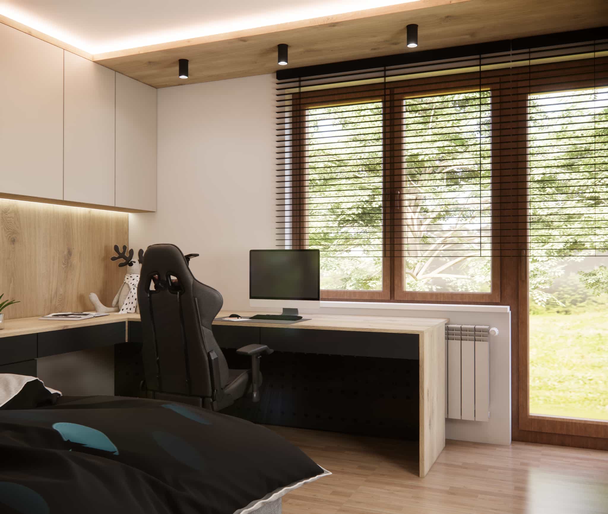 Teenage boy’s room with ergonomic corner desk