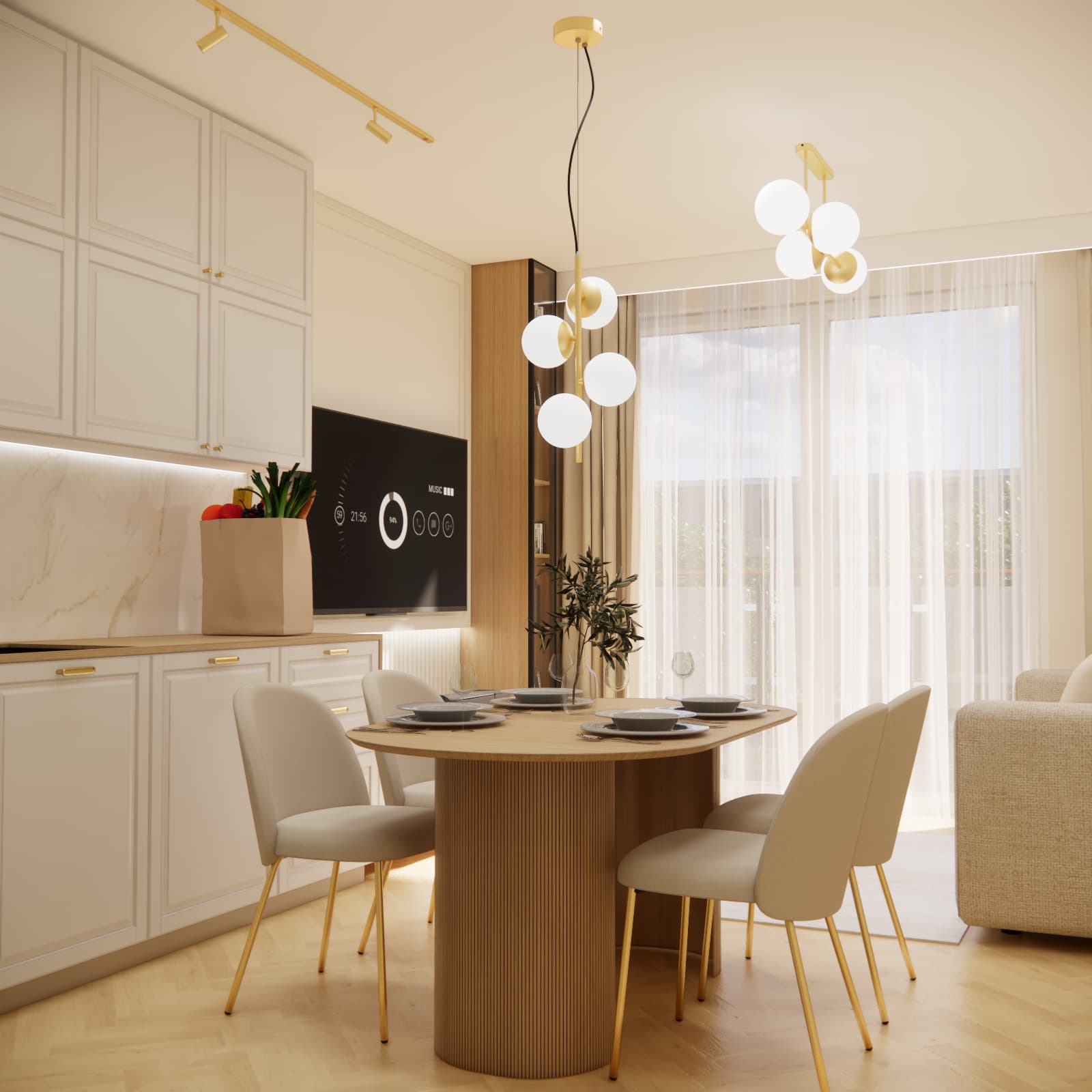 Projekt salonu z aneksem 22 m² dla pani Weroniki z Warszawy