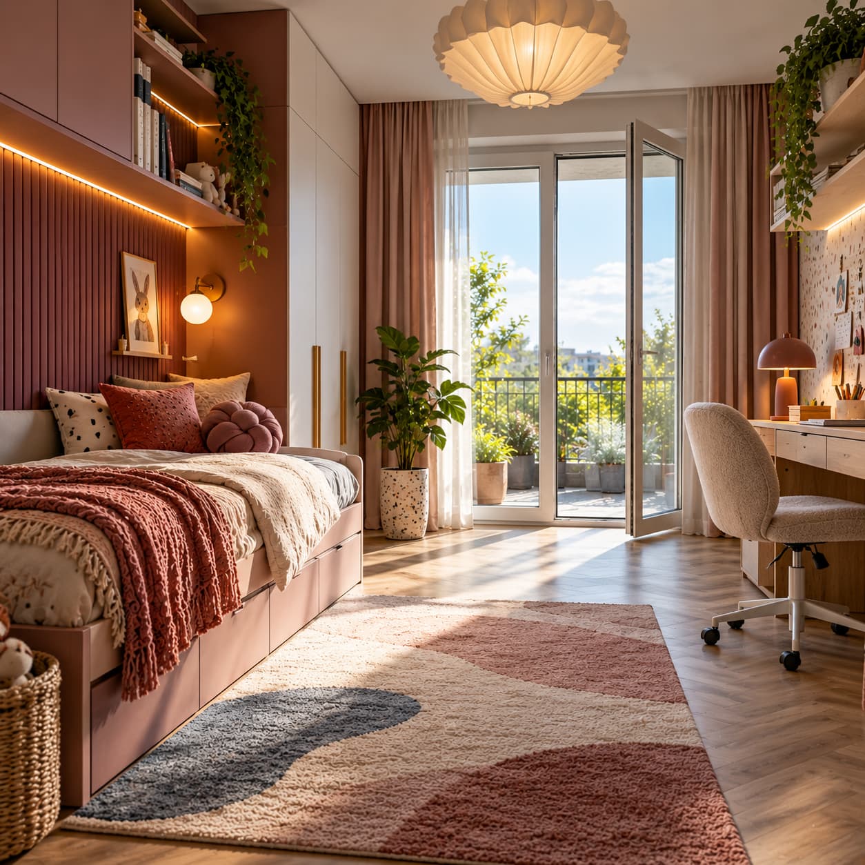 Ustawienie łóżka w pokoju dziecka z drzwiami balkonowymi