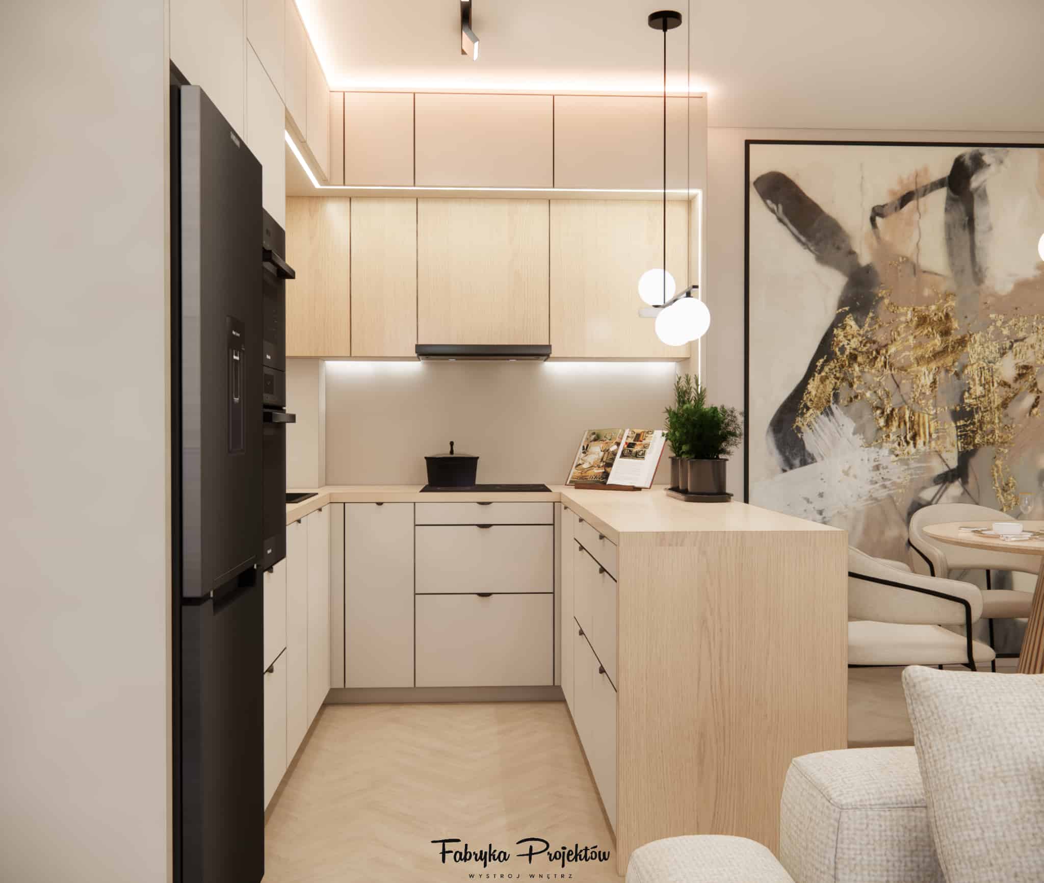 Modern living room with kitchenette and dining area 30m2