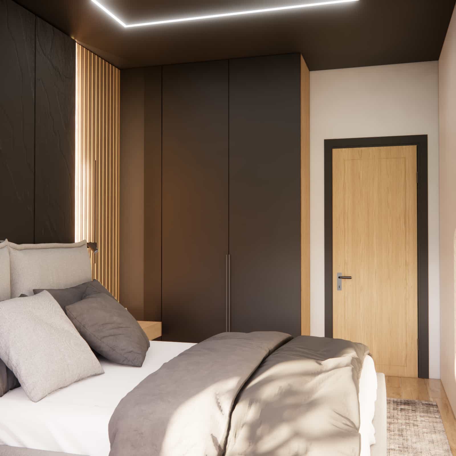 Modern 10 sqm bedroom with custom wardrobe and minimalist interior design