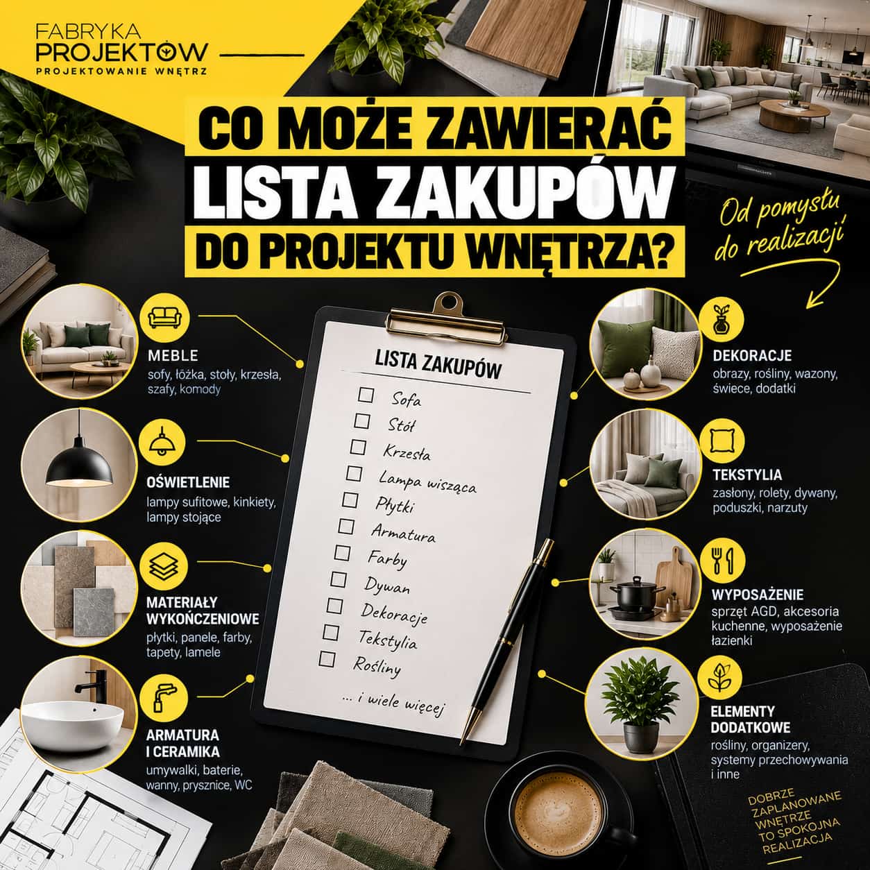 Co może zawierać lista zakupów do projektu wnętrza