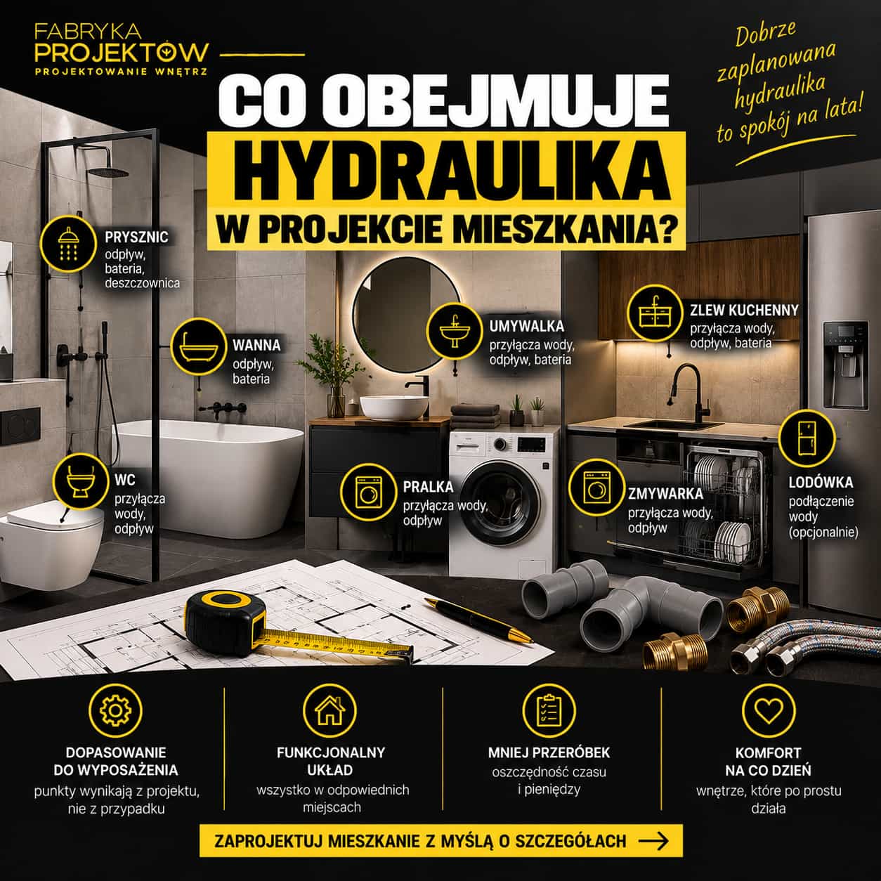 Co obejmuje hydraulika w projekcie mieszkania?