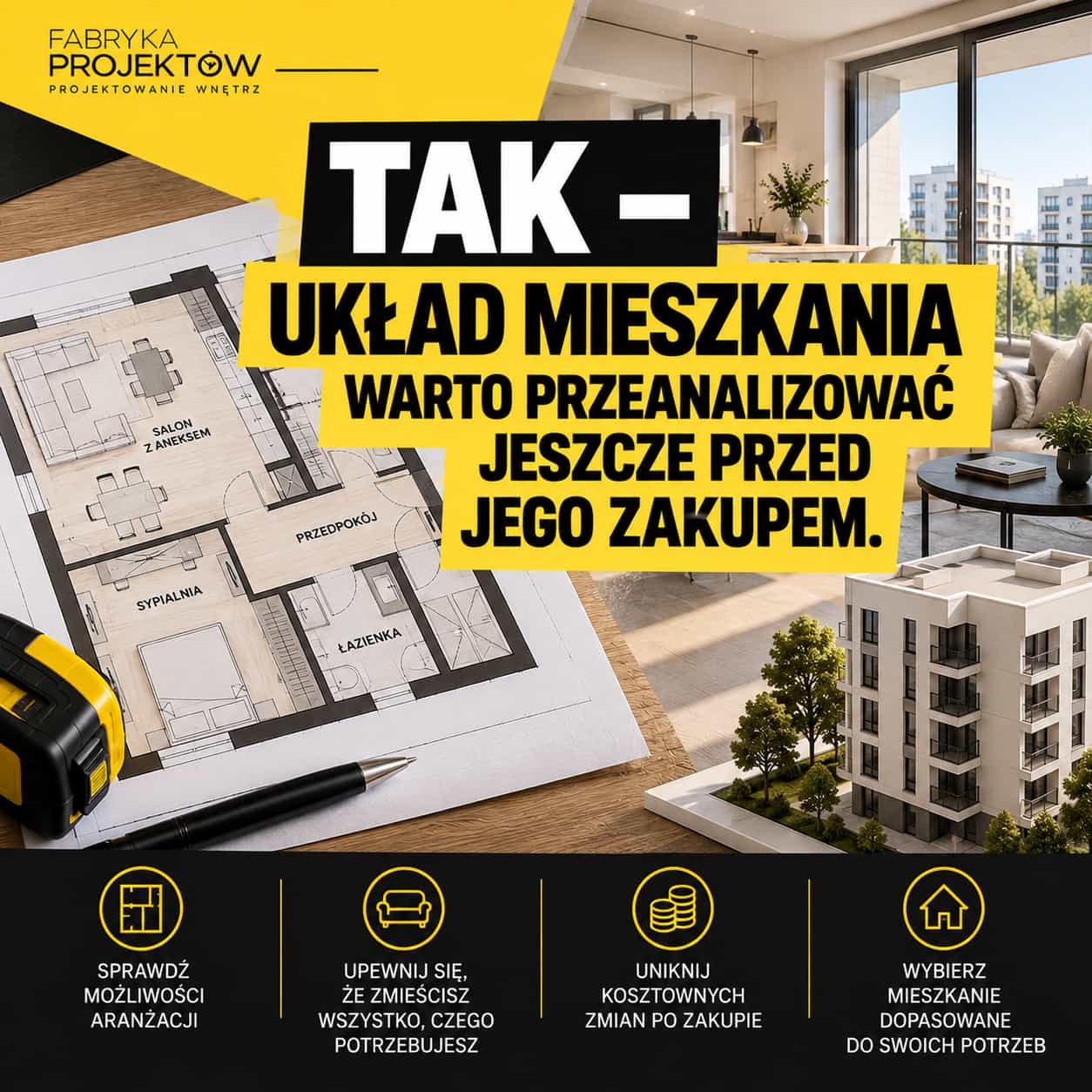Tak – układ mieszkania warto przeanalizować jeszcze przed jego zakupem.