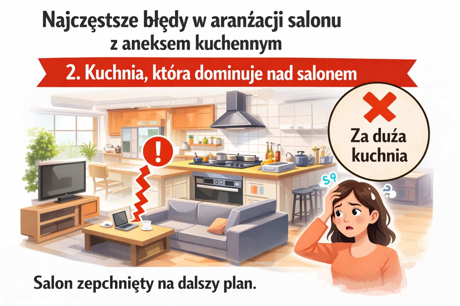 Kuchnia, która dominuje nad salonem