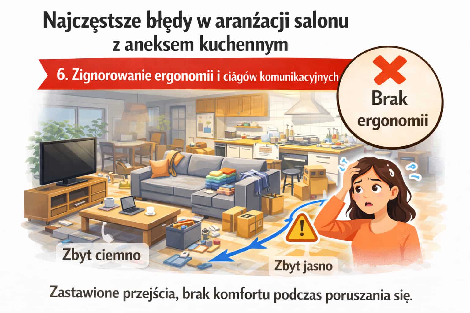 Zignorowanie ergonomii i ciągów komunikacyjnych
