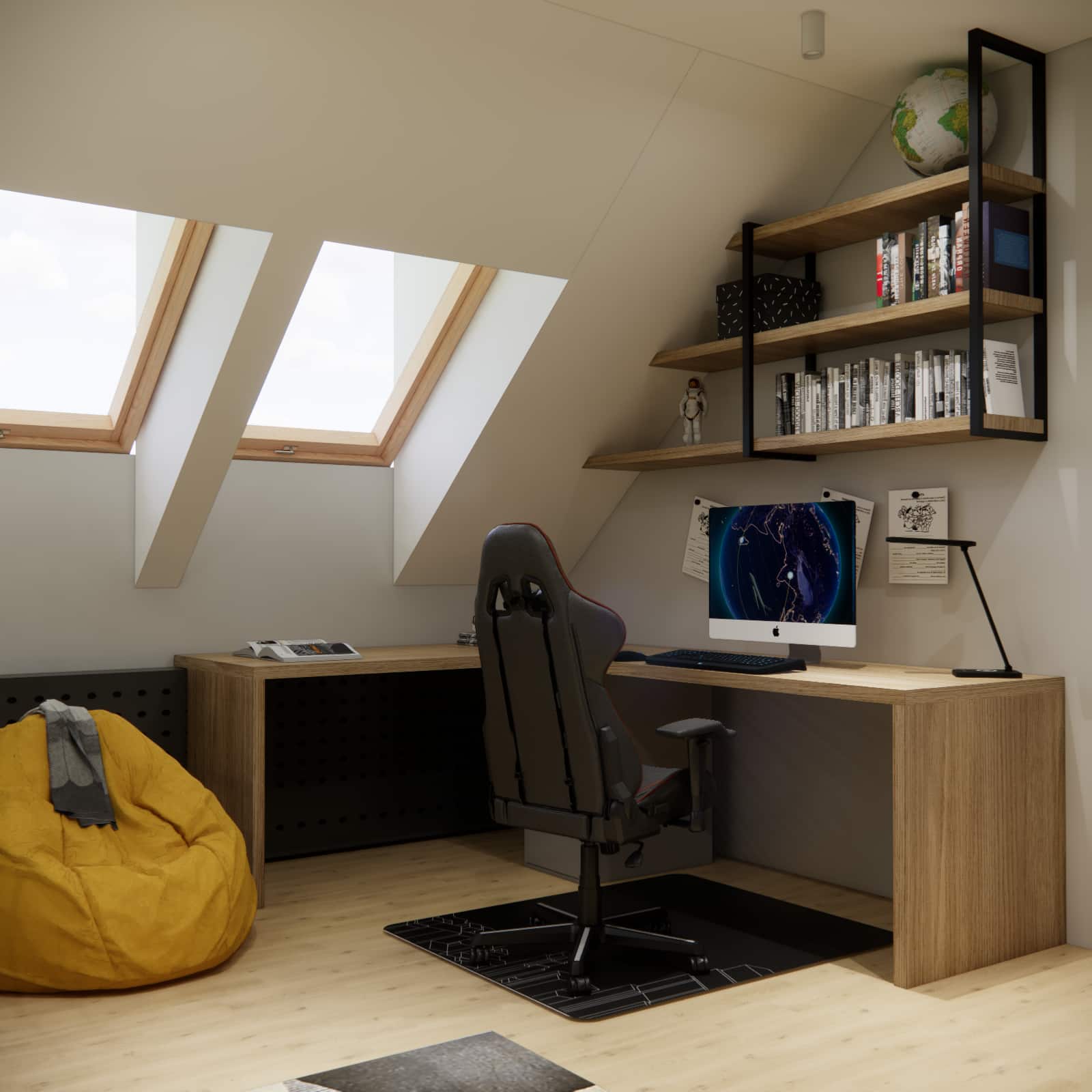 Desk under a sloped ceiling
