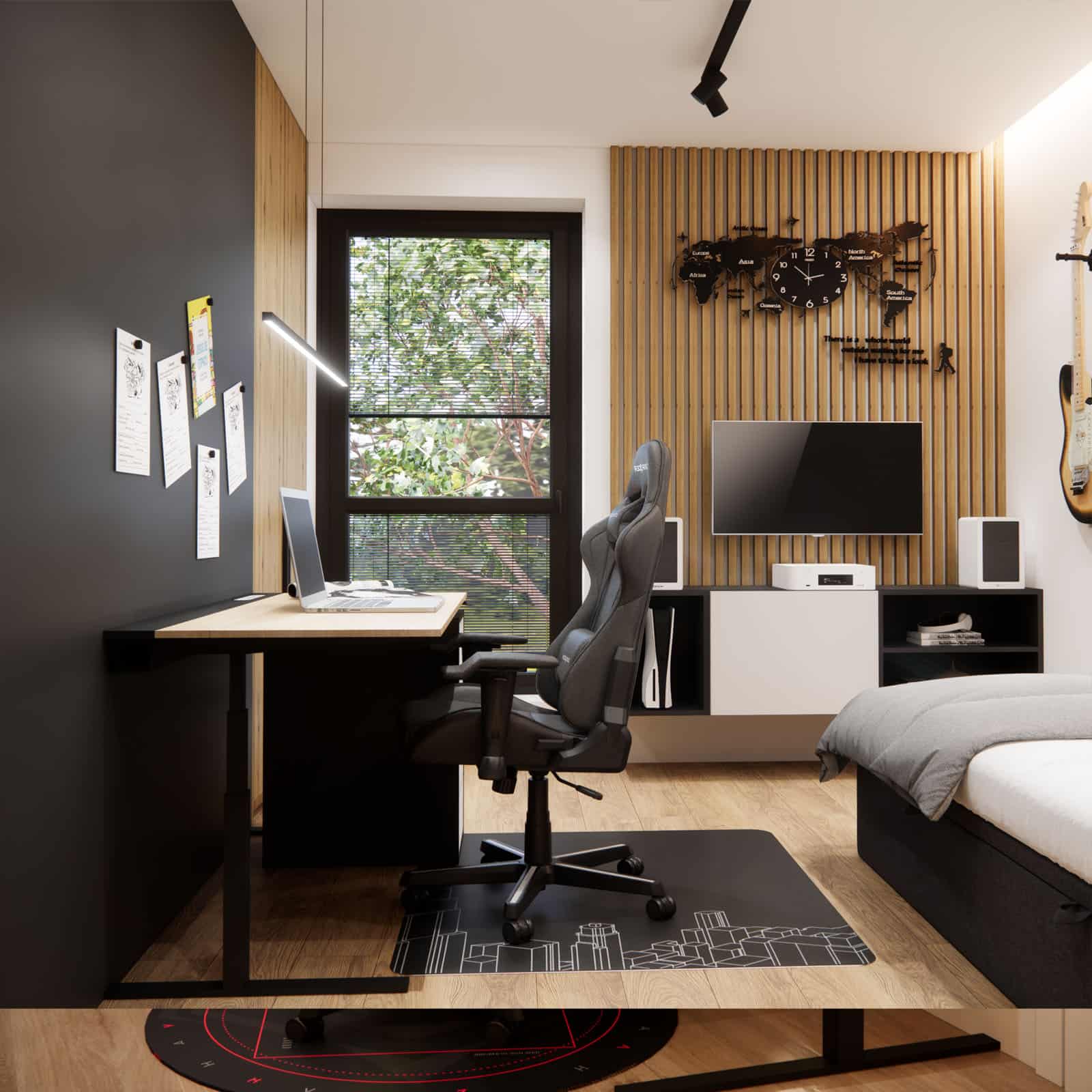 Desk against a wall