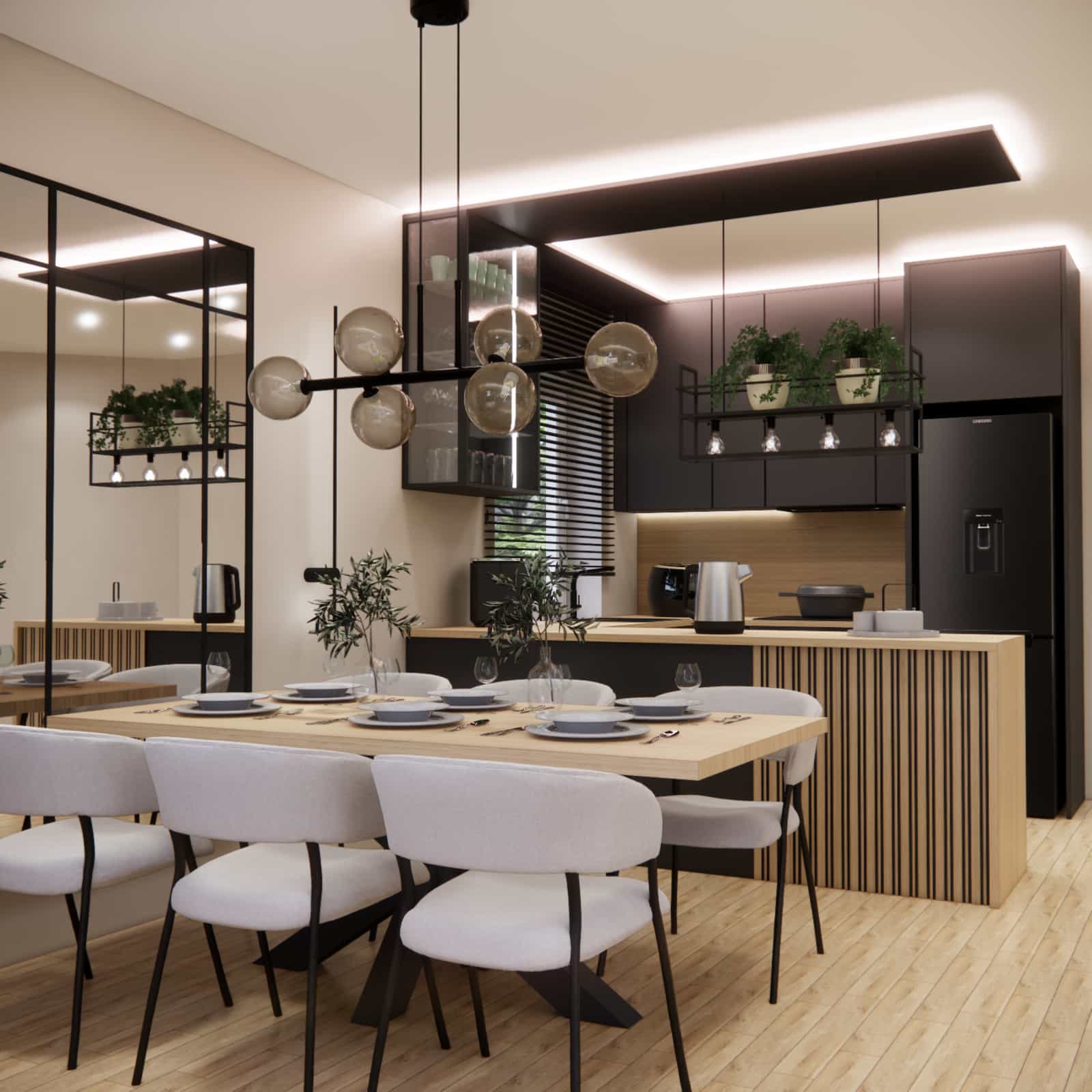 Open-plan 29,52m2 living area – living room connected with kitchen and dining space