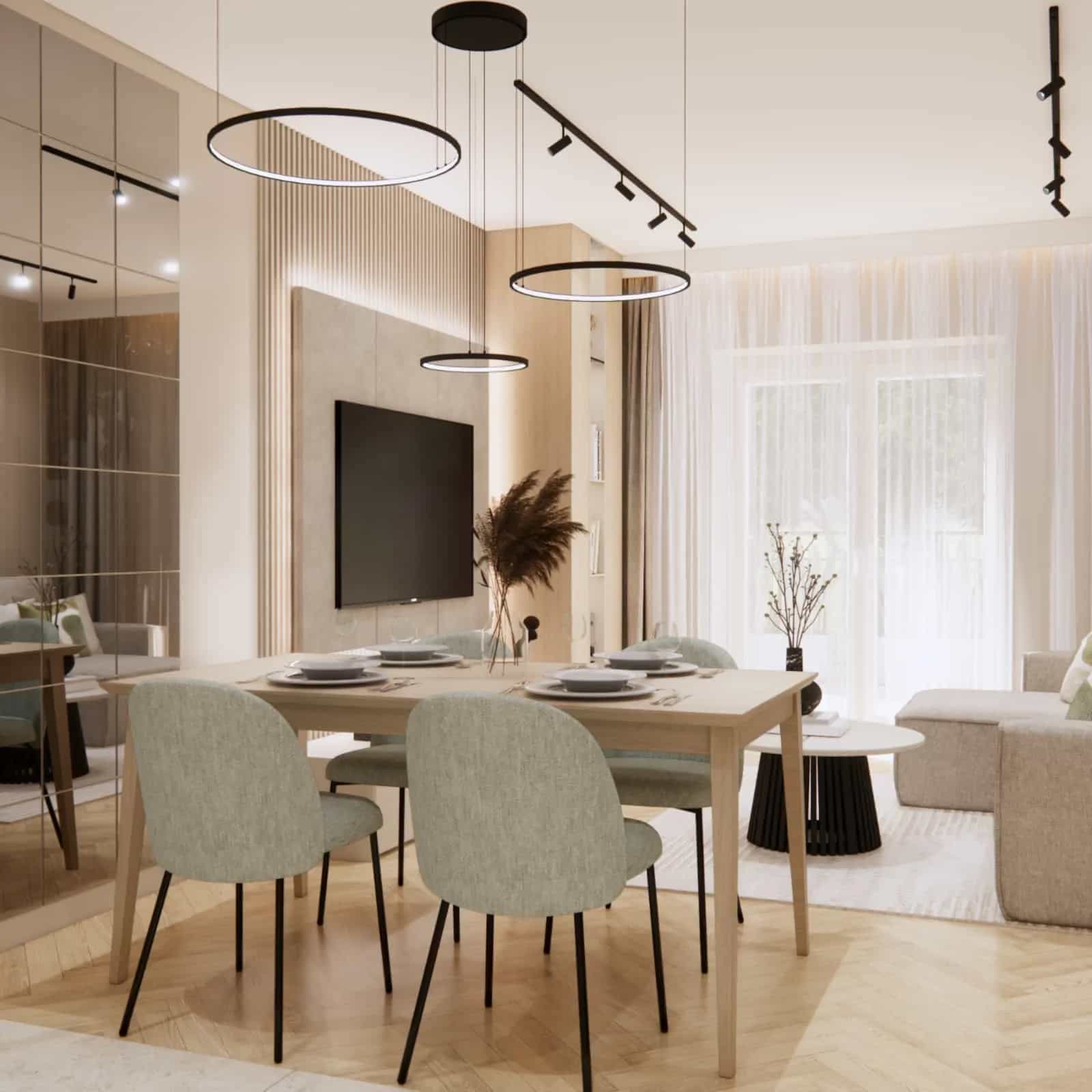 salon z kuchnią w mieszkaniu – funkcjonalny projekt otwartej strefy dziennej