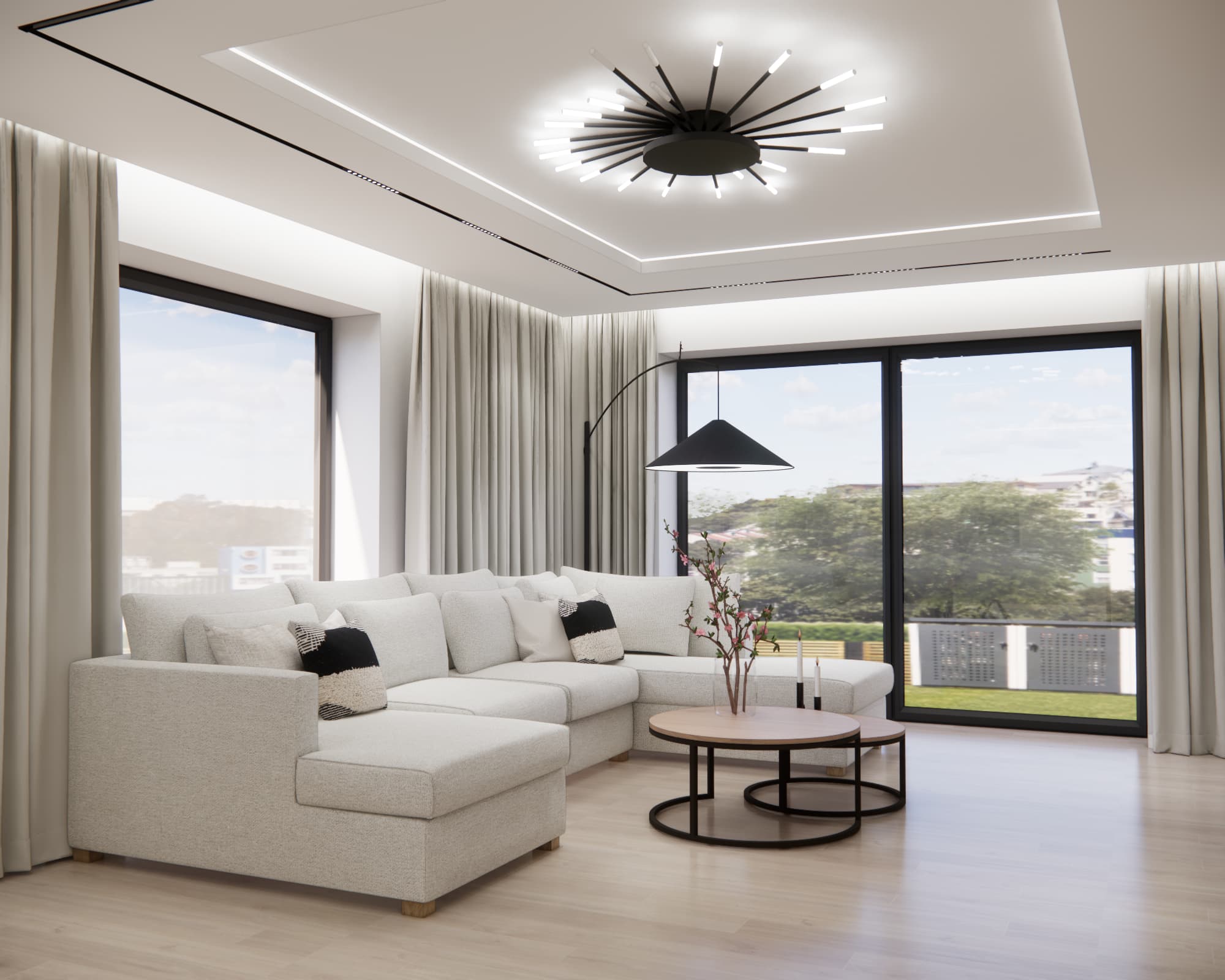 Jasny salon w strefie dziennej domu 125 m² – projekt wnętrza w Janowcu Wielkopolskim