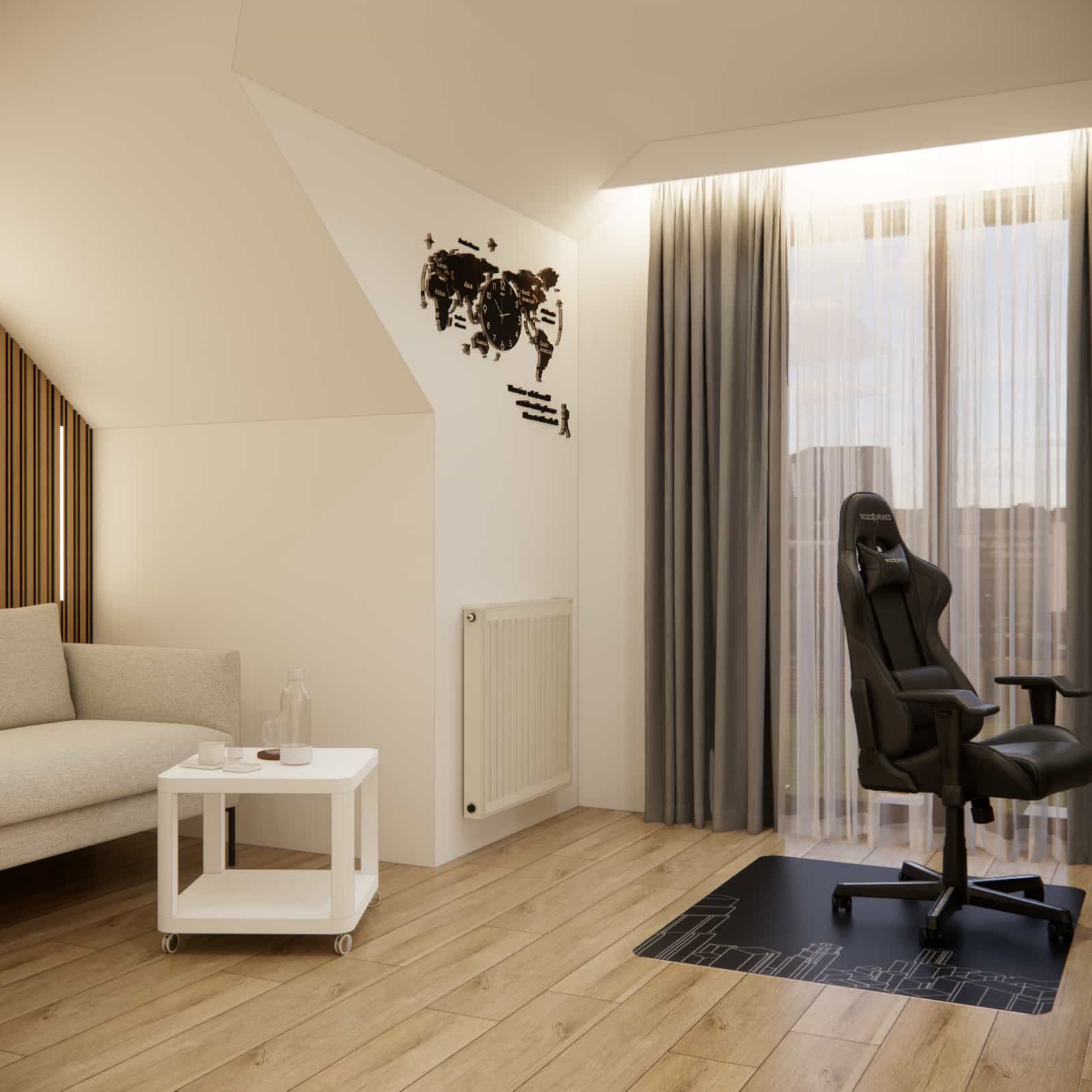 Modern youth room for a 15-year-old with sloped ceilings – learning, relaxation and sleeping zones in one arrangement