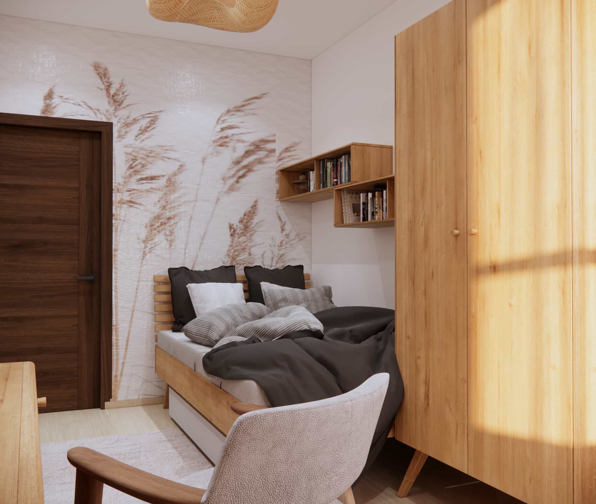 Room for a 15-year-old girl – natural wood, soft textiles, and a calm, timeless style