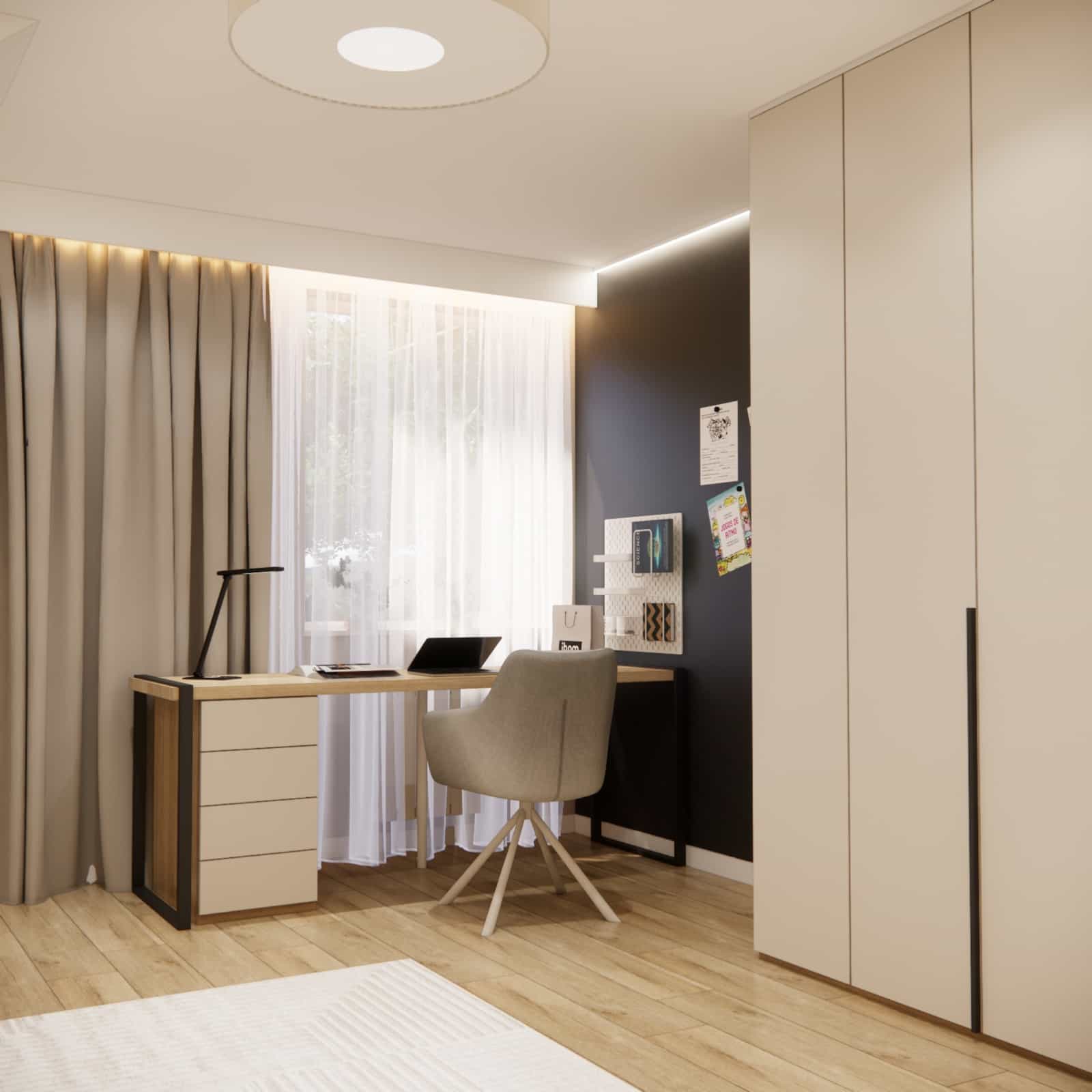 Study zone: ergonomics and storage in a minimalist style