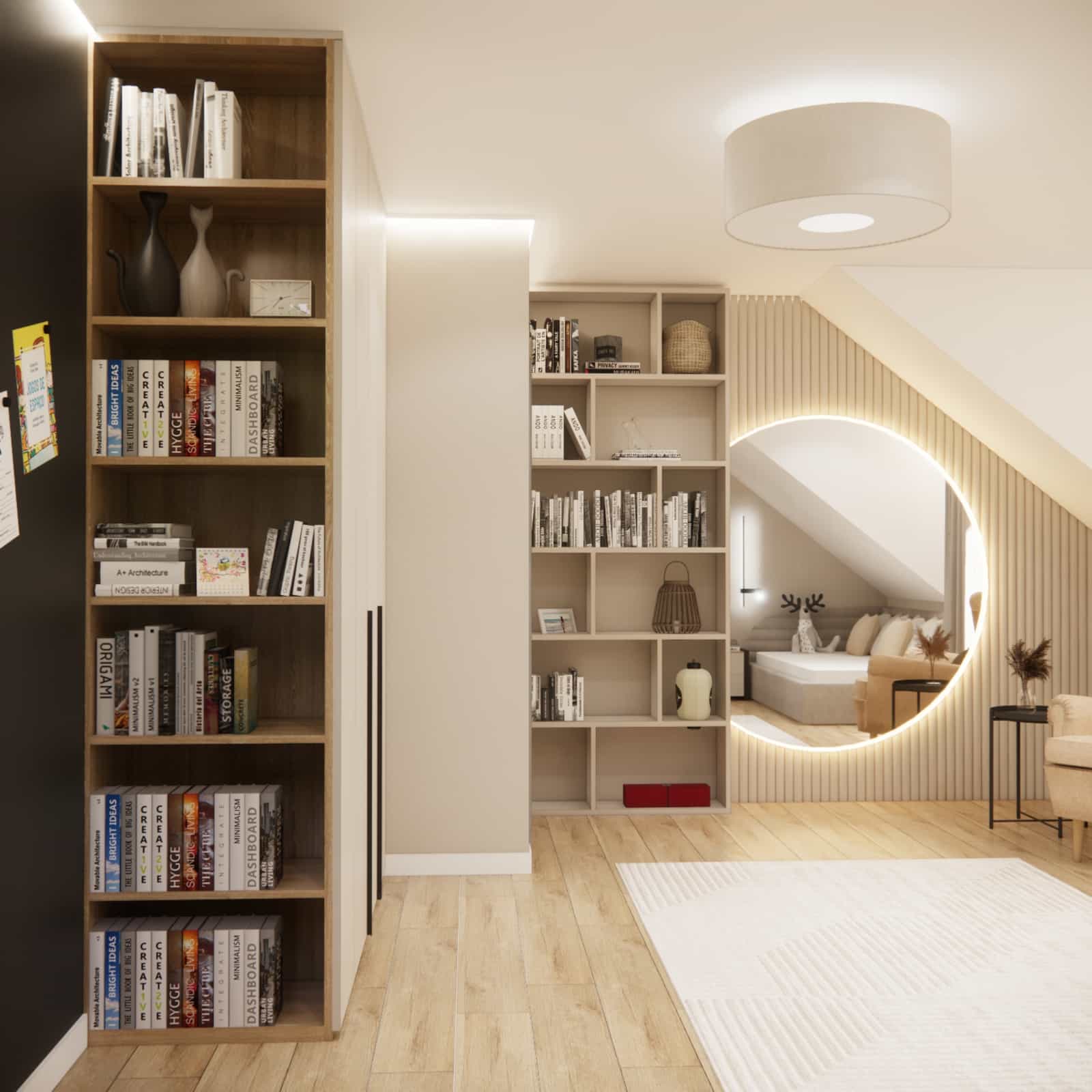 Overall view of a 14-year-old girl’s room, 22m2: calm interior design with a touch of elegance and coziness