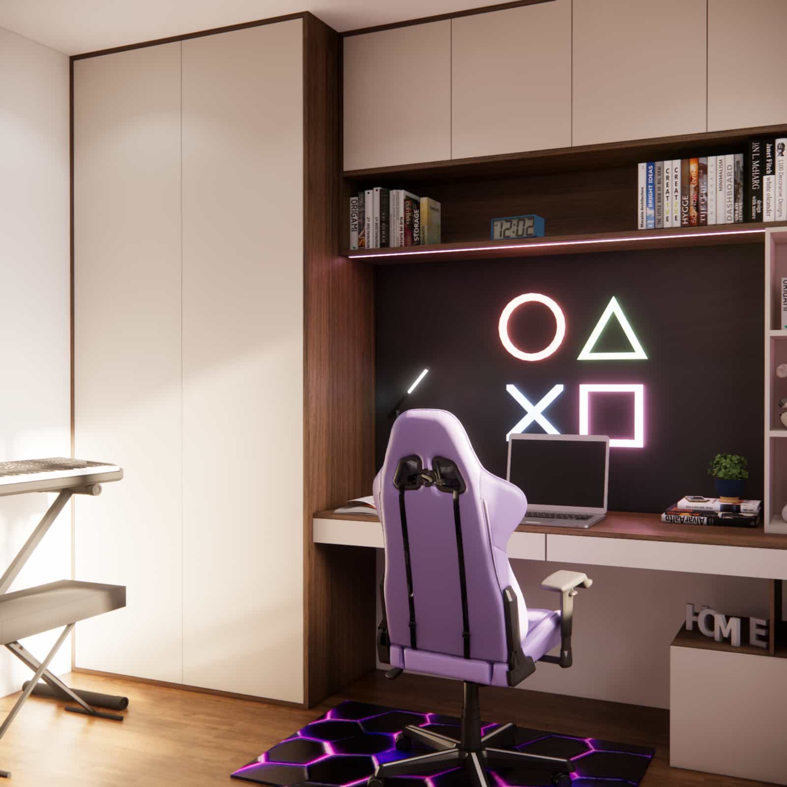 strefa nauki w pokoju dziecka – biurko, ergonomiczne krzesło i miejsce na pasje w małym pokoju 9,57 m2