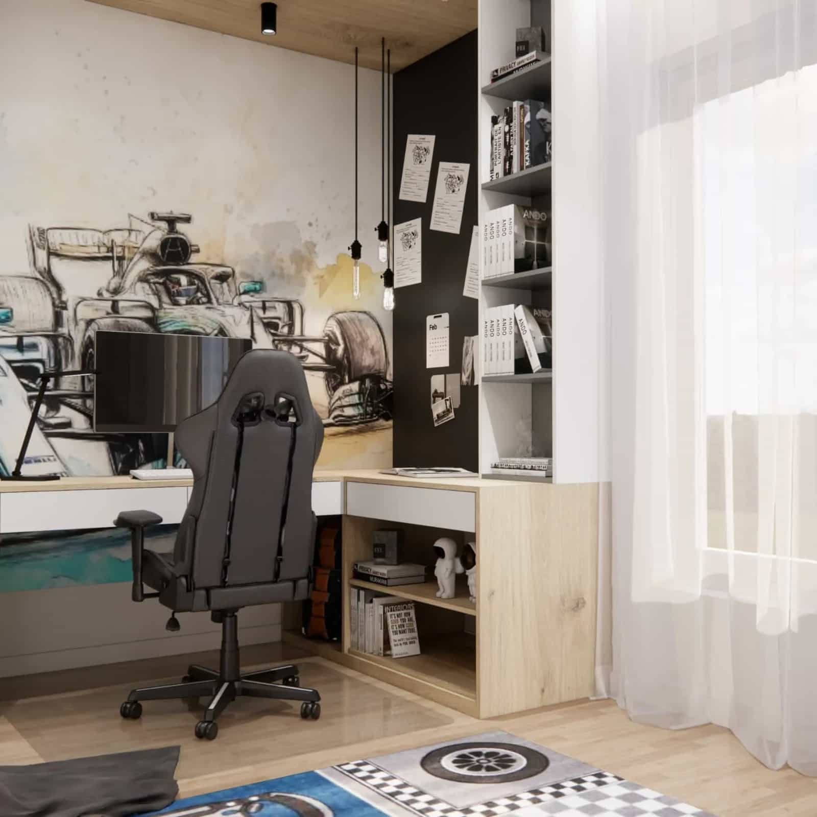 biurko narożne pokój chłopca ergonomiczna przestrzeń do nauki