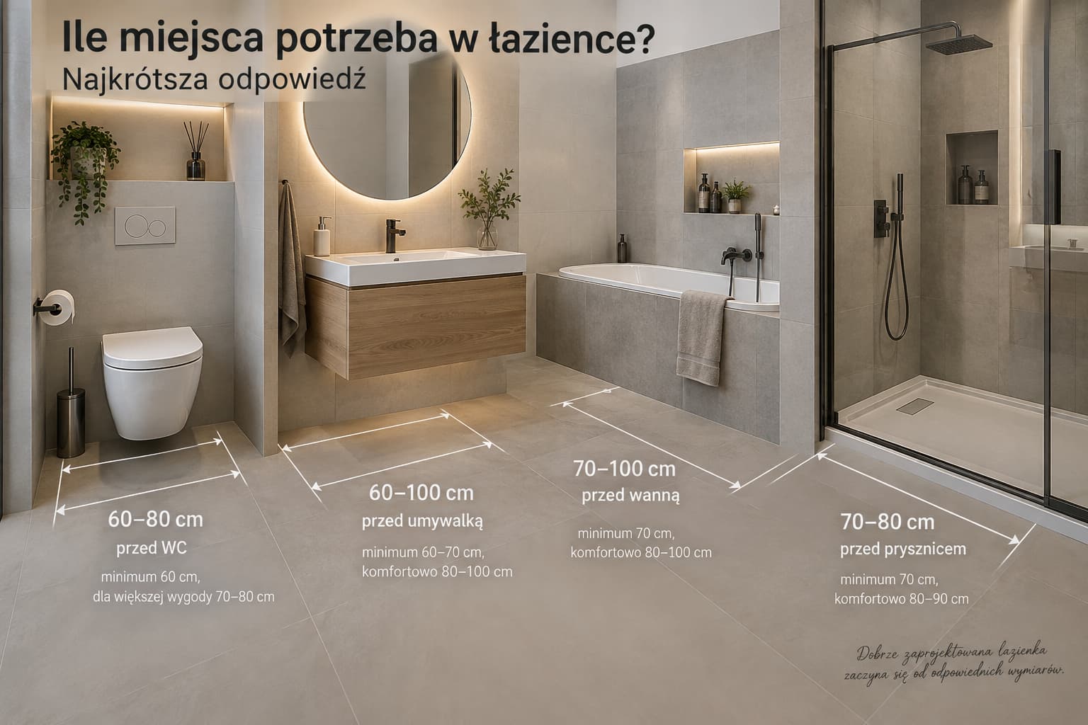 Ile miejsca potrzeba w łazience? Najkrótsza odpowiedź