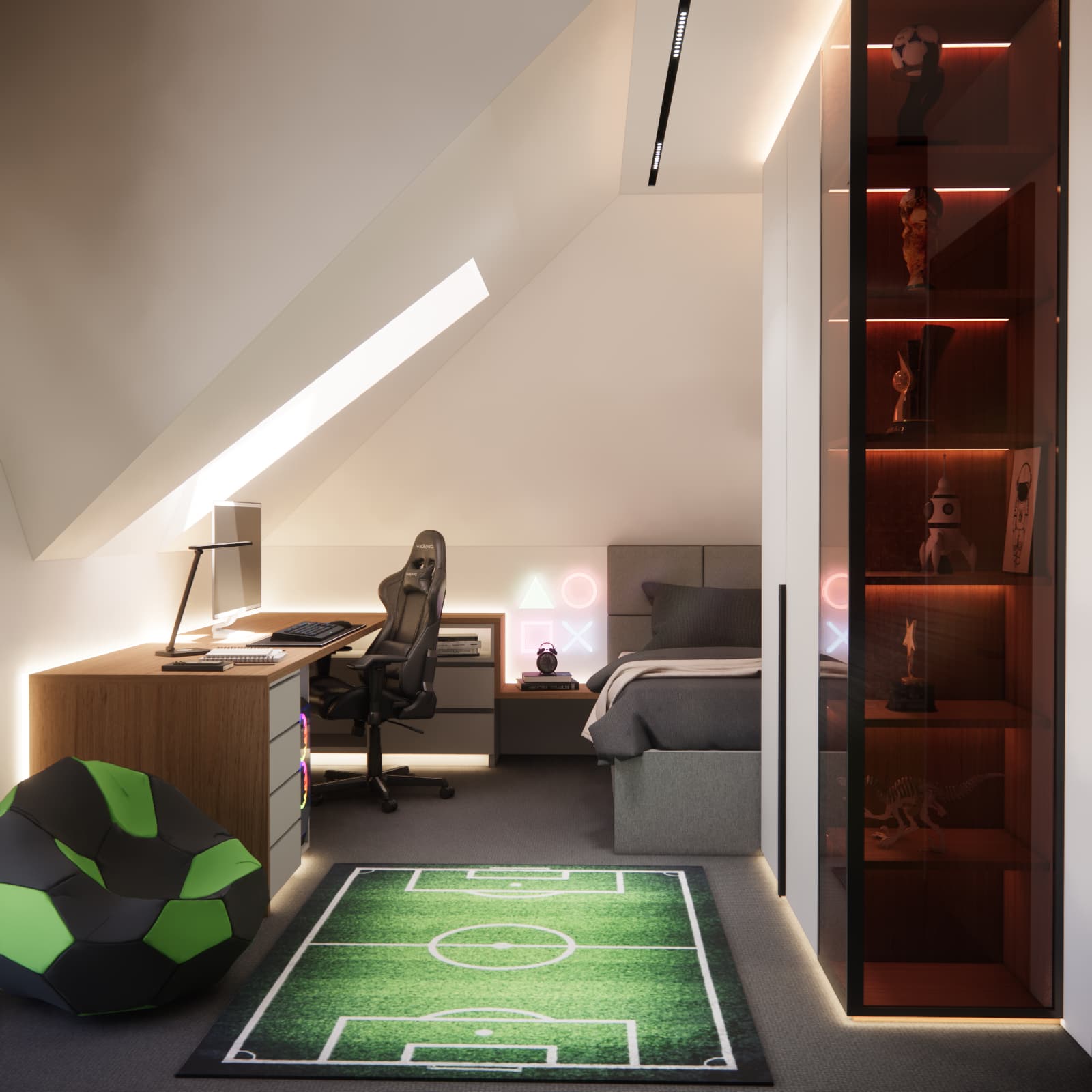 modern gaming room with a football theme