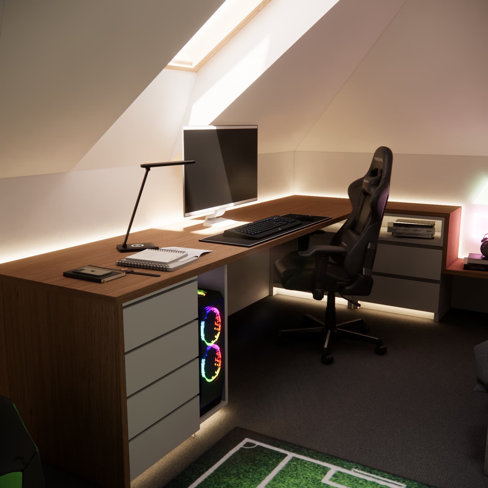 room for a football fan with a gaming setup