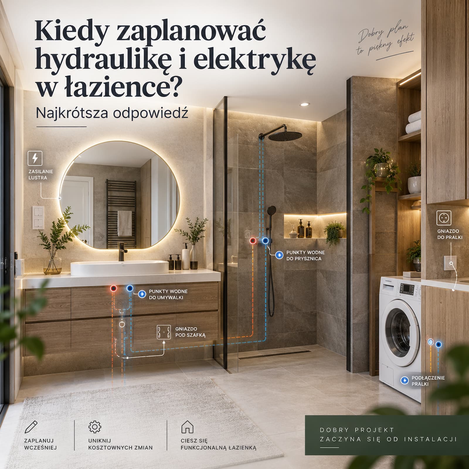 Kiedy zaplanować hydraulikę i elektrykę w łazience? Najkrótsza odpowiedź