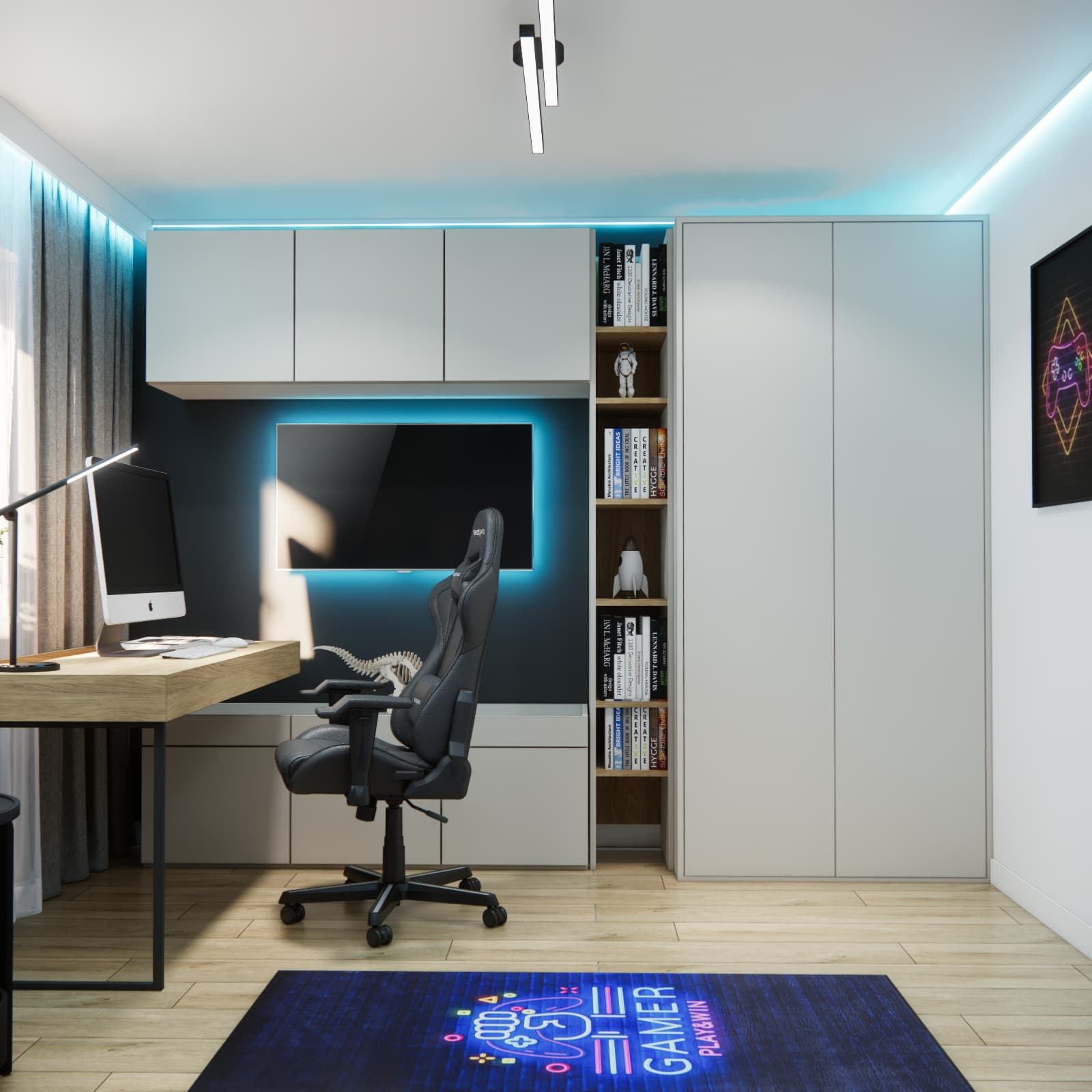 Small 10.83 m² teen room for Kacper with a desk, TV and wardrobe