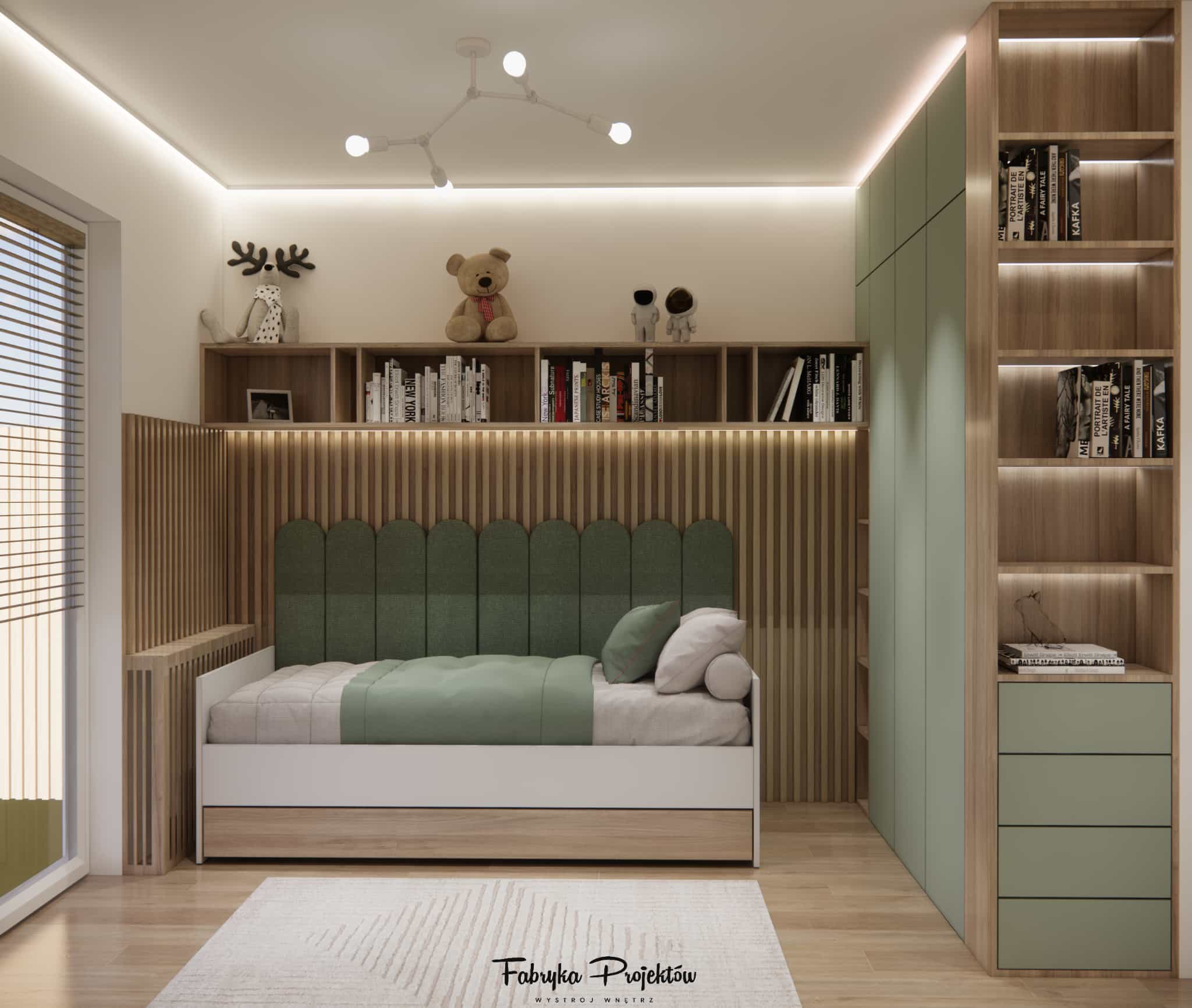Projekt pokoju dla 9-latki – miętowa aranżacja z bielą i drewnem | Inspiracja