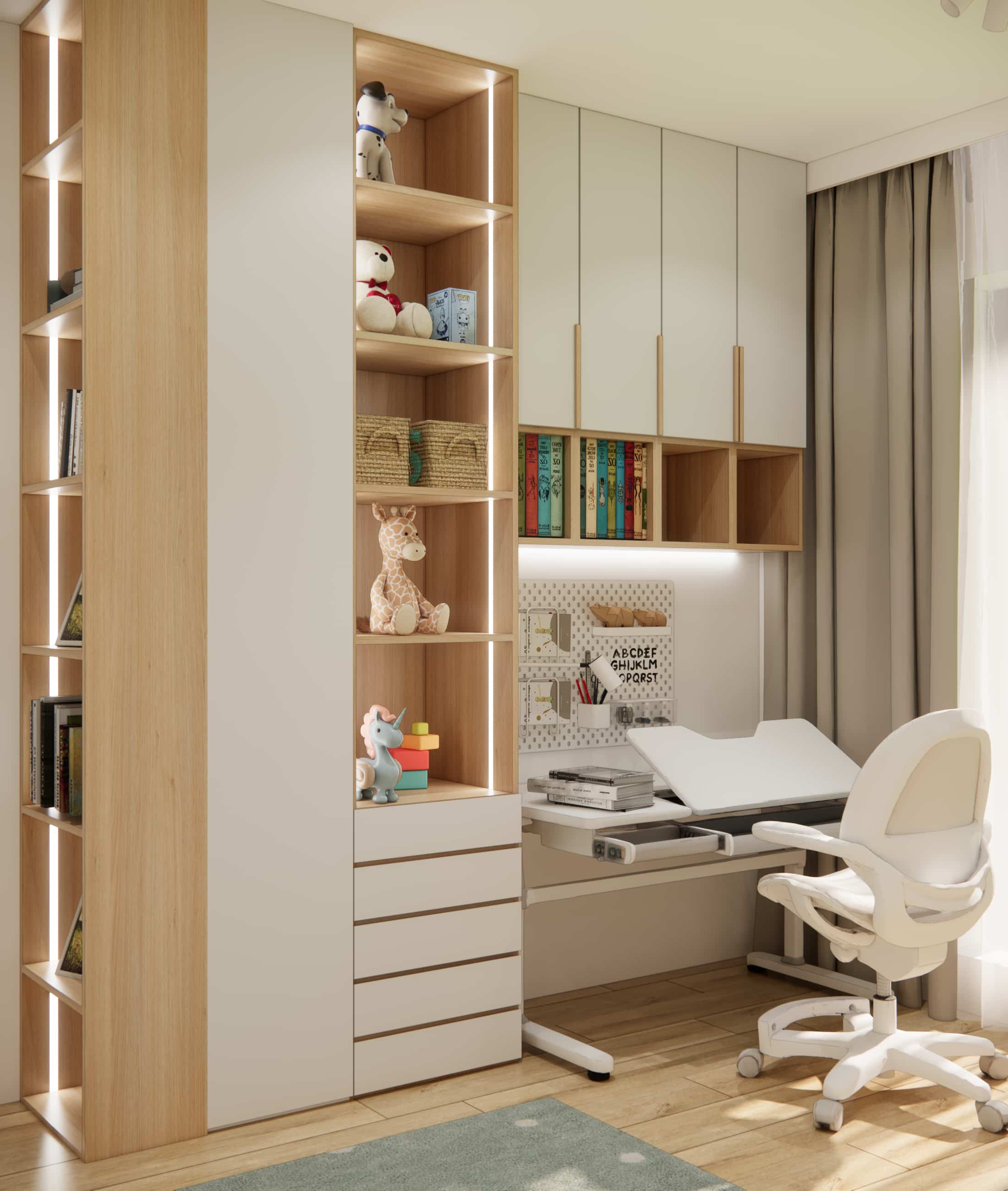 Jasny pokój dziecięcy 7–8 m² optycznie powiększony kolorami i światłem
