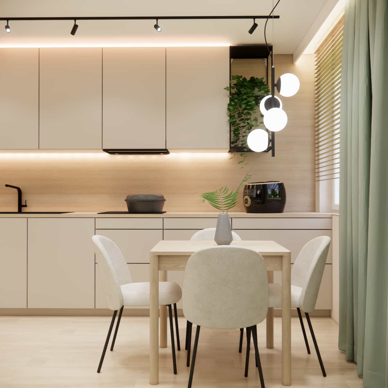 Living room with kitchenette 22m2 without island – functional dining zone after transformation