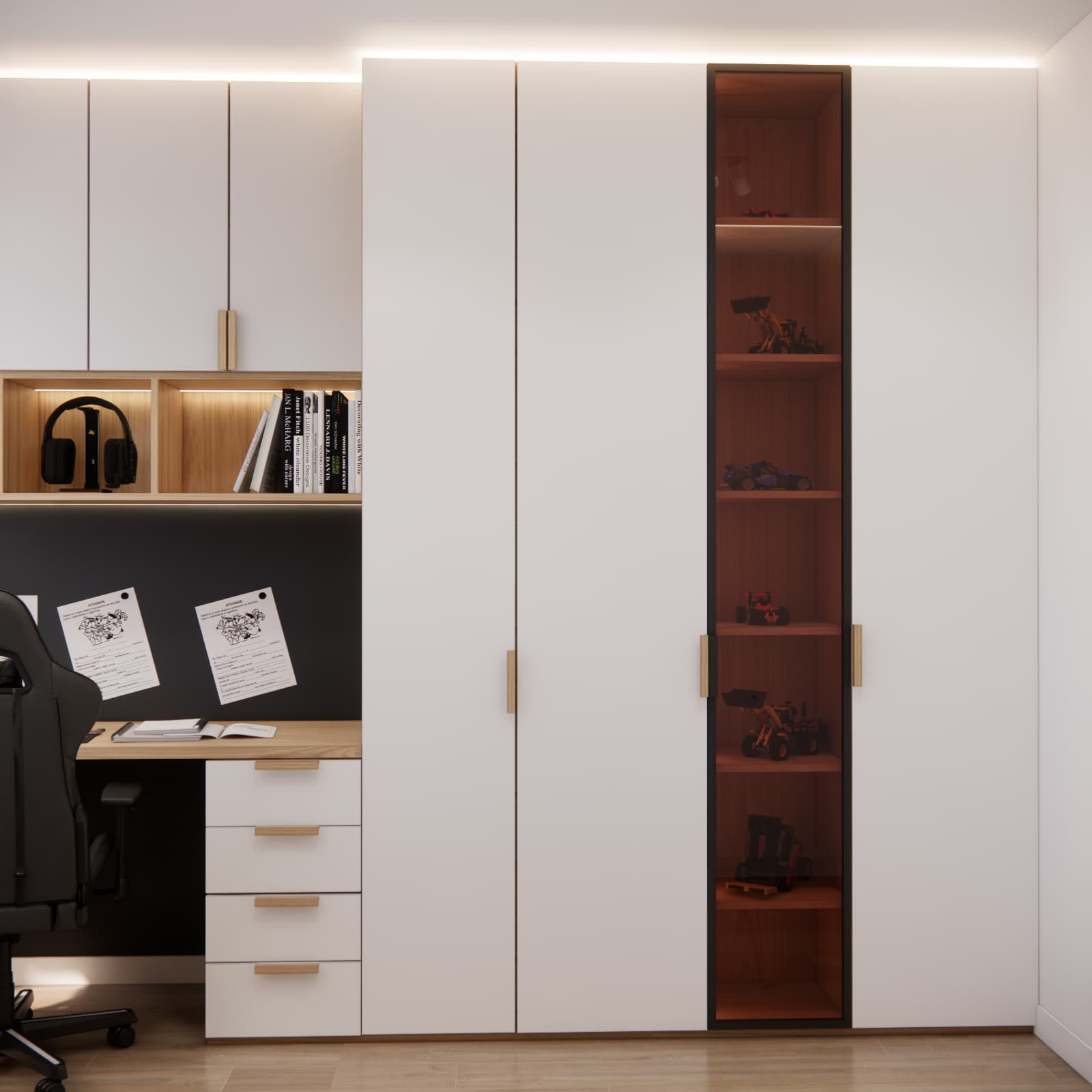 small boys room with large wardrobe and custom built-in furniture