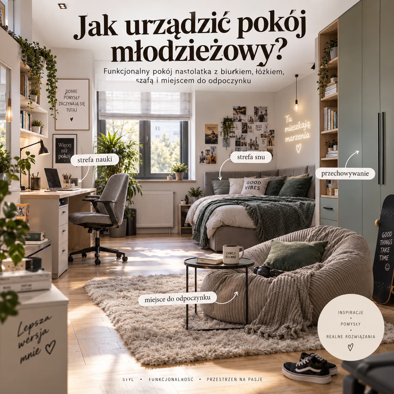 jak urzadzic pokoj mlodziezowy funkcjonalny pokoj nastolatka z biurkiem lozkiem szafa i miejscem do odpoczynku