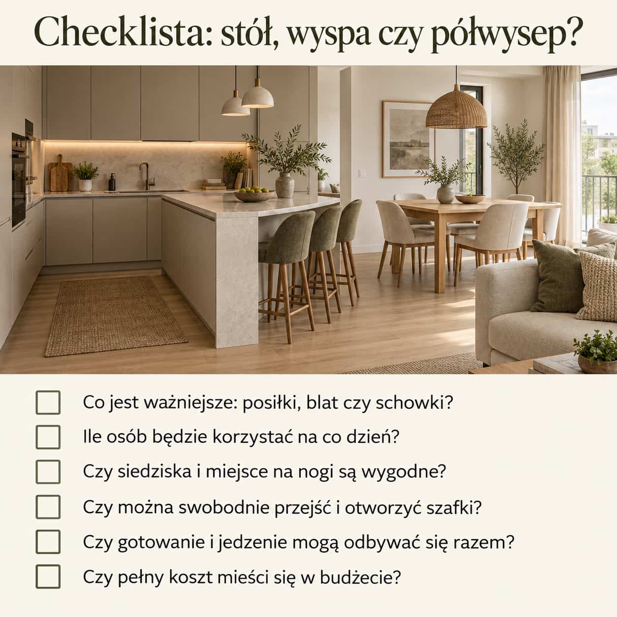 Checklista stół, wyspa czy półwysep