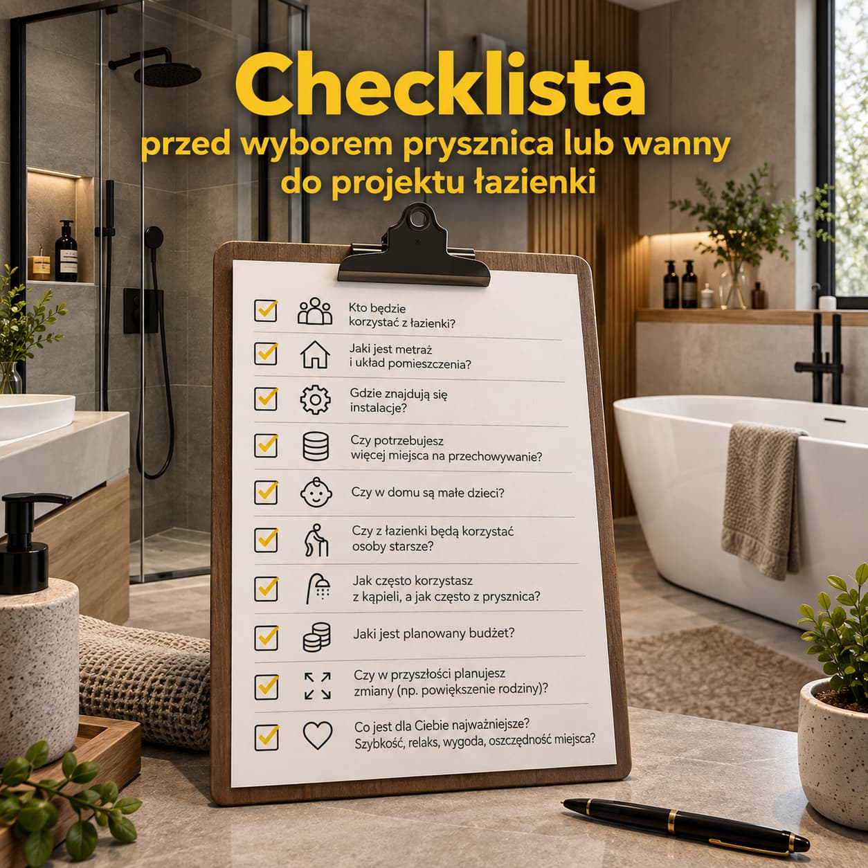 Checklista przed wyborem prysznica lub wanny do projektu łazienki