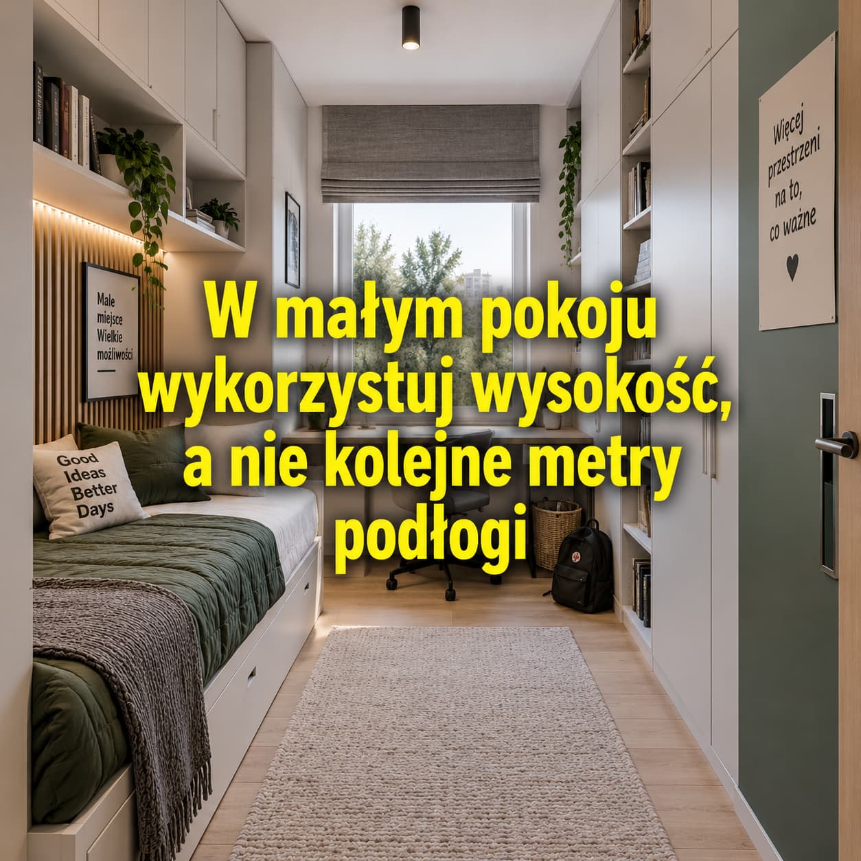 wysoka zabudowa do sufitu w małym pokoju młodzieżowym