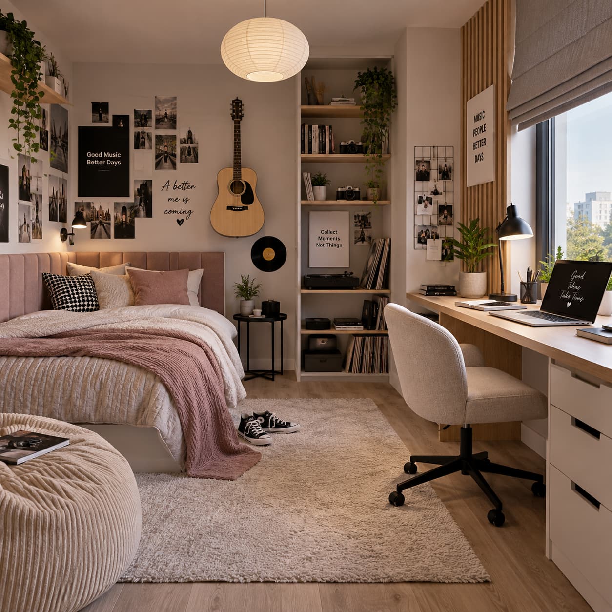 Pokój nastolatki dopasowany do zainteresowań z miejscem na książki, muzykę, fotografię i hobby