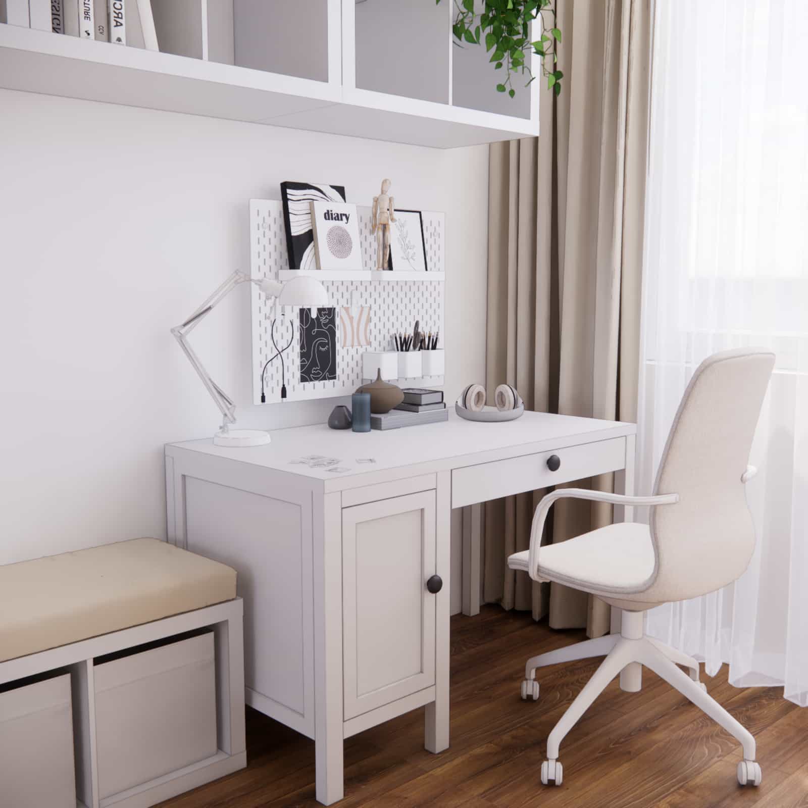 biurko hemnes ikea pokój dziewczynki 10 lat strefa nauki przy oknie aranżacja wnętrza