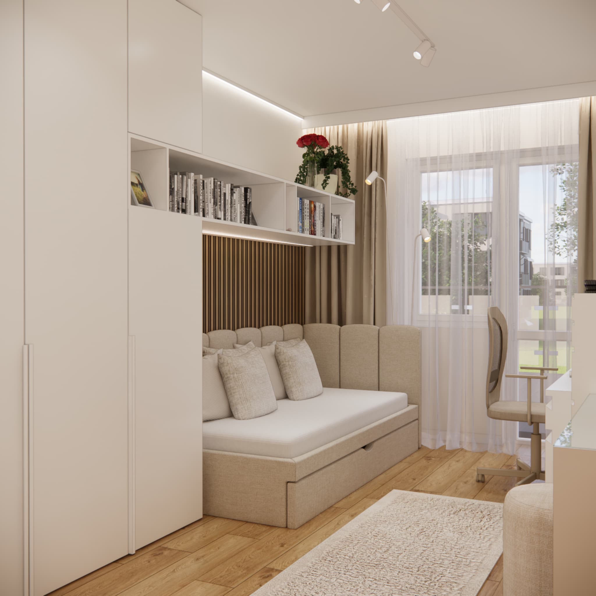 Łóżko i biurko w małym pokoju nastolatka – funkcjonalny układ na powierzchni 7–10 m2