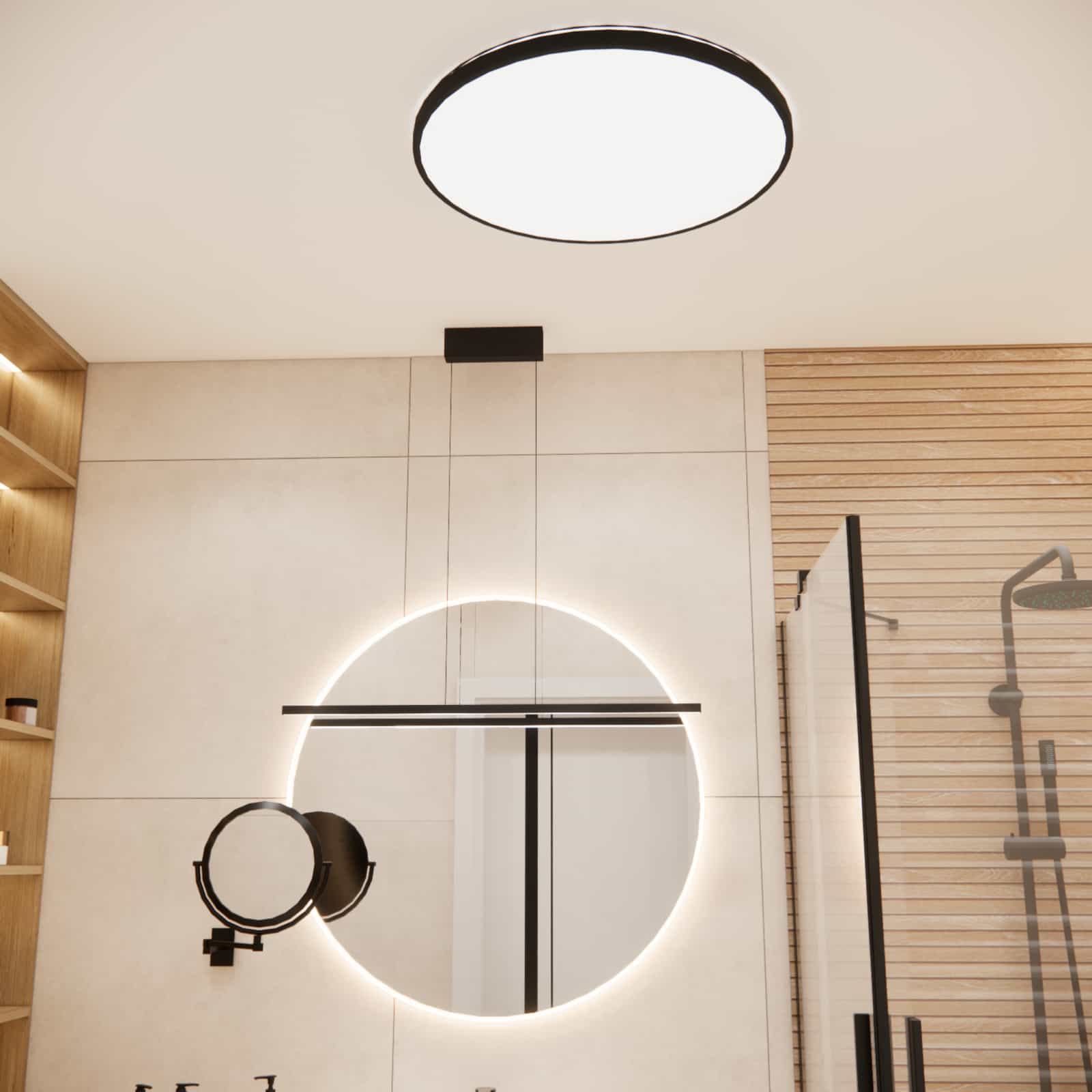 Nowoczesna strefa umywalkowa w małej łazience 4,62 m2 – lustro LED i oświetlenie liniowe